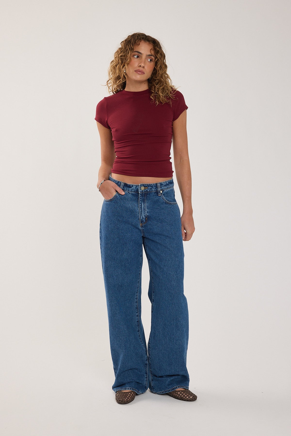 Perfect Stranger Longline Cap Sleeve Tee Burgundy