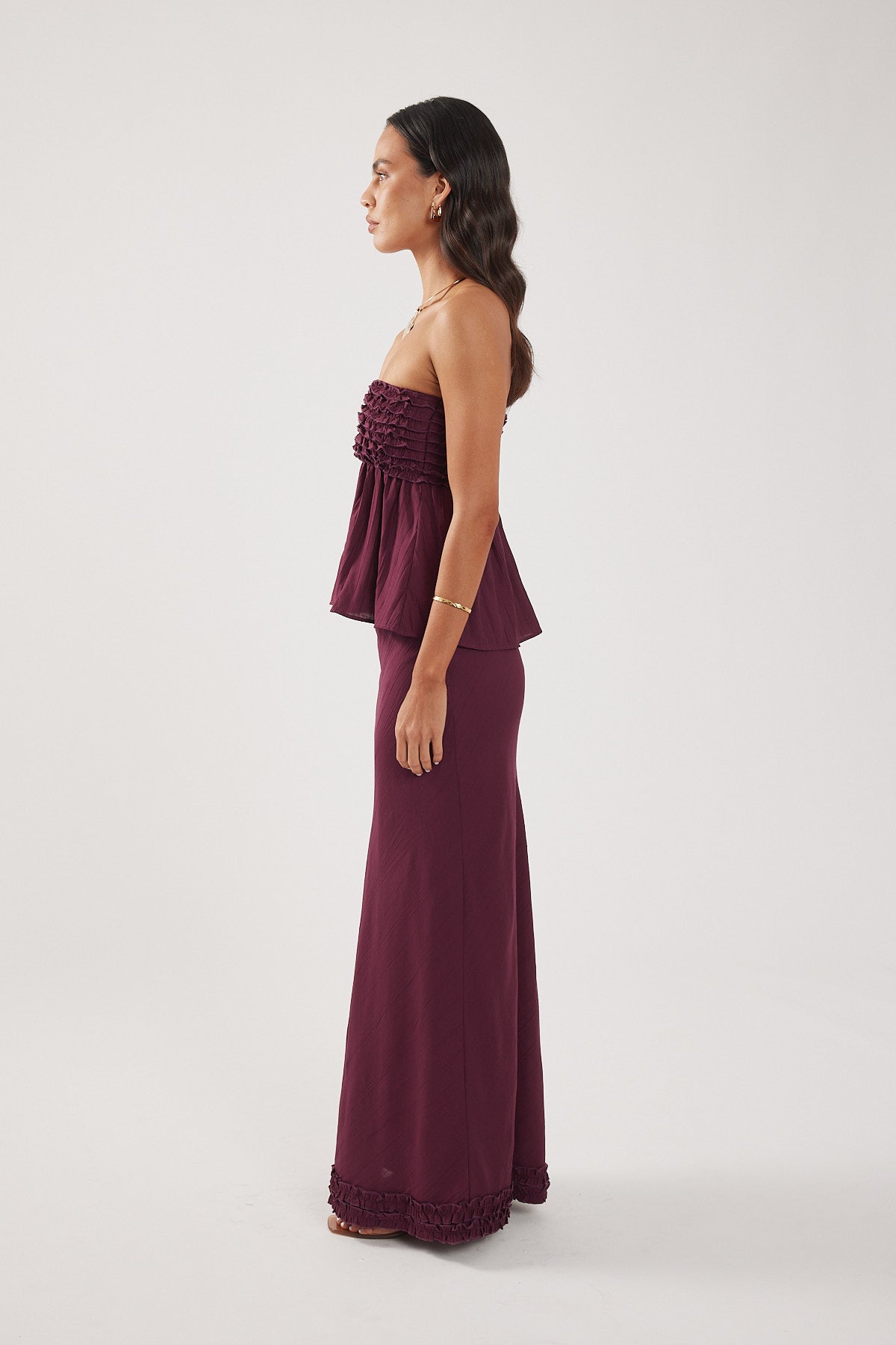 Perfect Stranger Jada Frill Maxi Skirt Plum