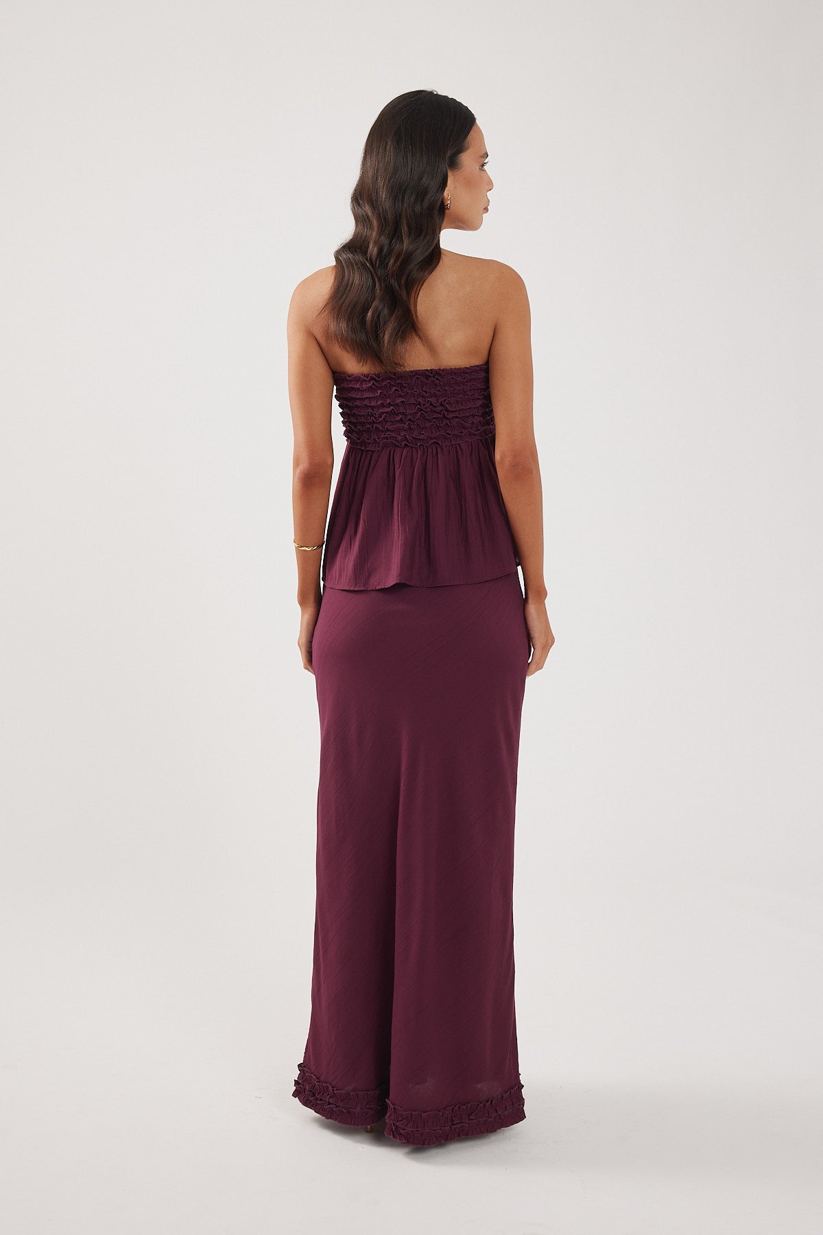 Perfect Stranger Jada Frill Maxi Skirt Plum