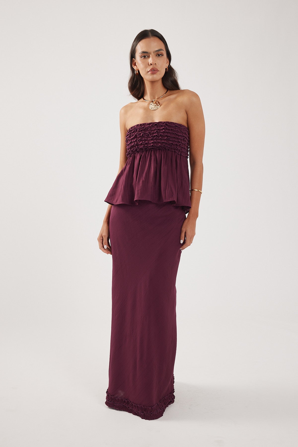 Perfect Stranger Jada Frill Maxi Skirt Plum