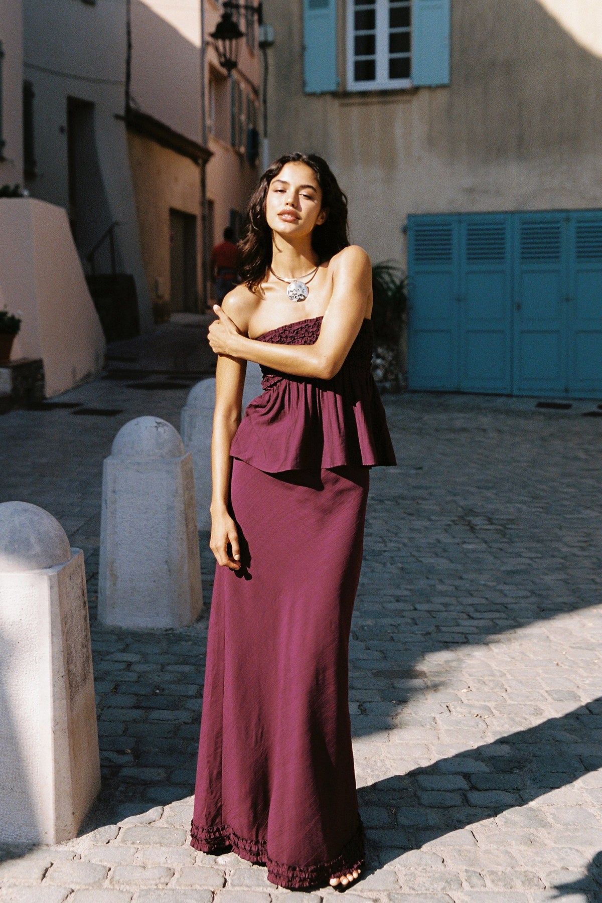 Perfect Stranger Jada Frill Maxi Skirt Plum