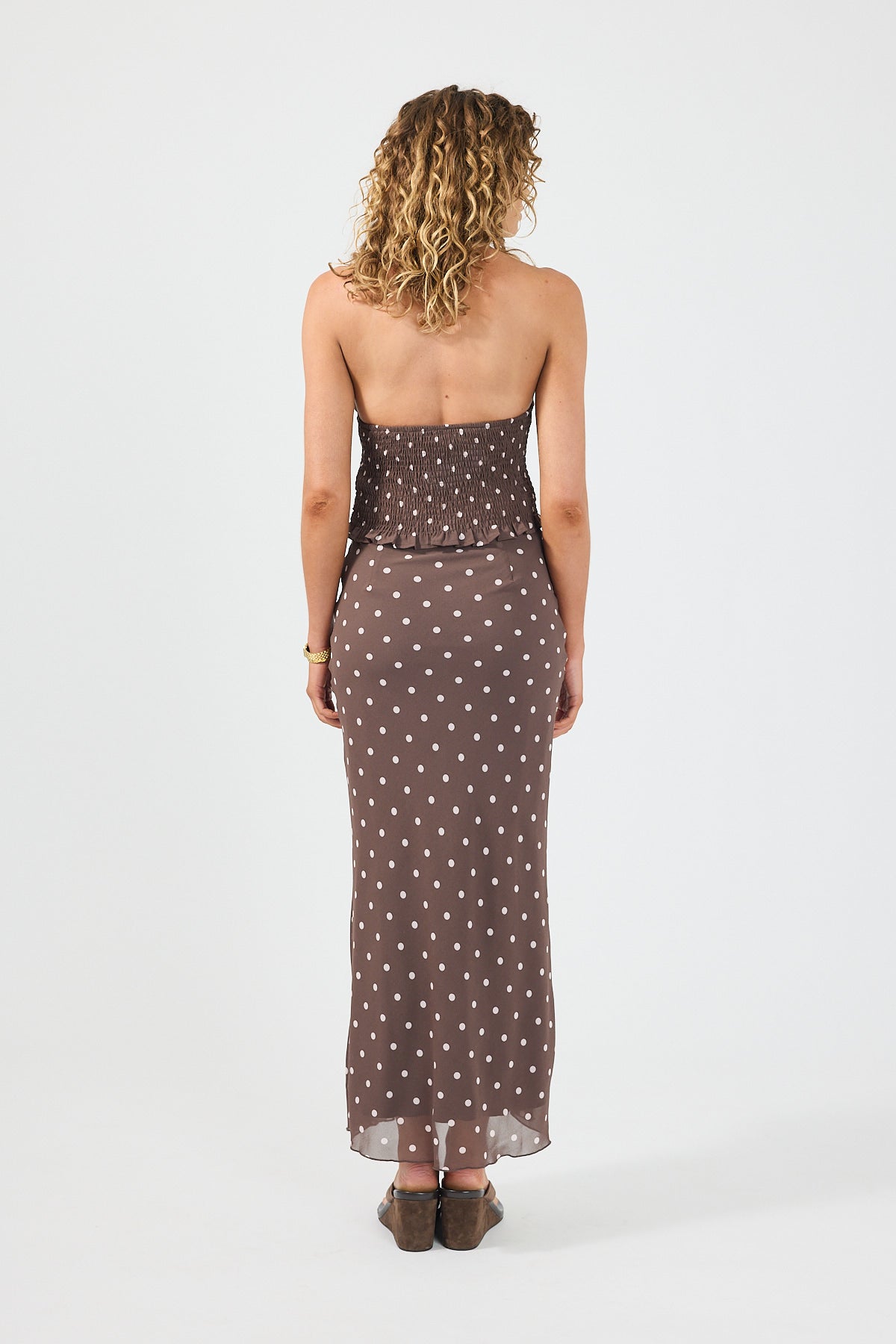 Perfect Stranger Polka Wish Halter Top Brown