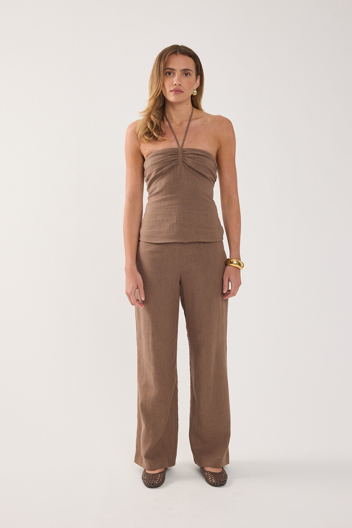 Perfect Stranger Abby Linen Mid Rise Pants Taupe