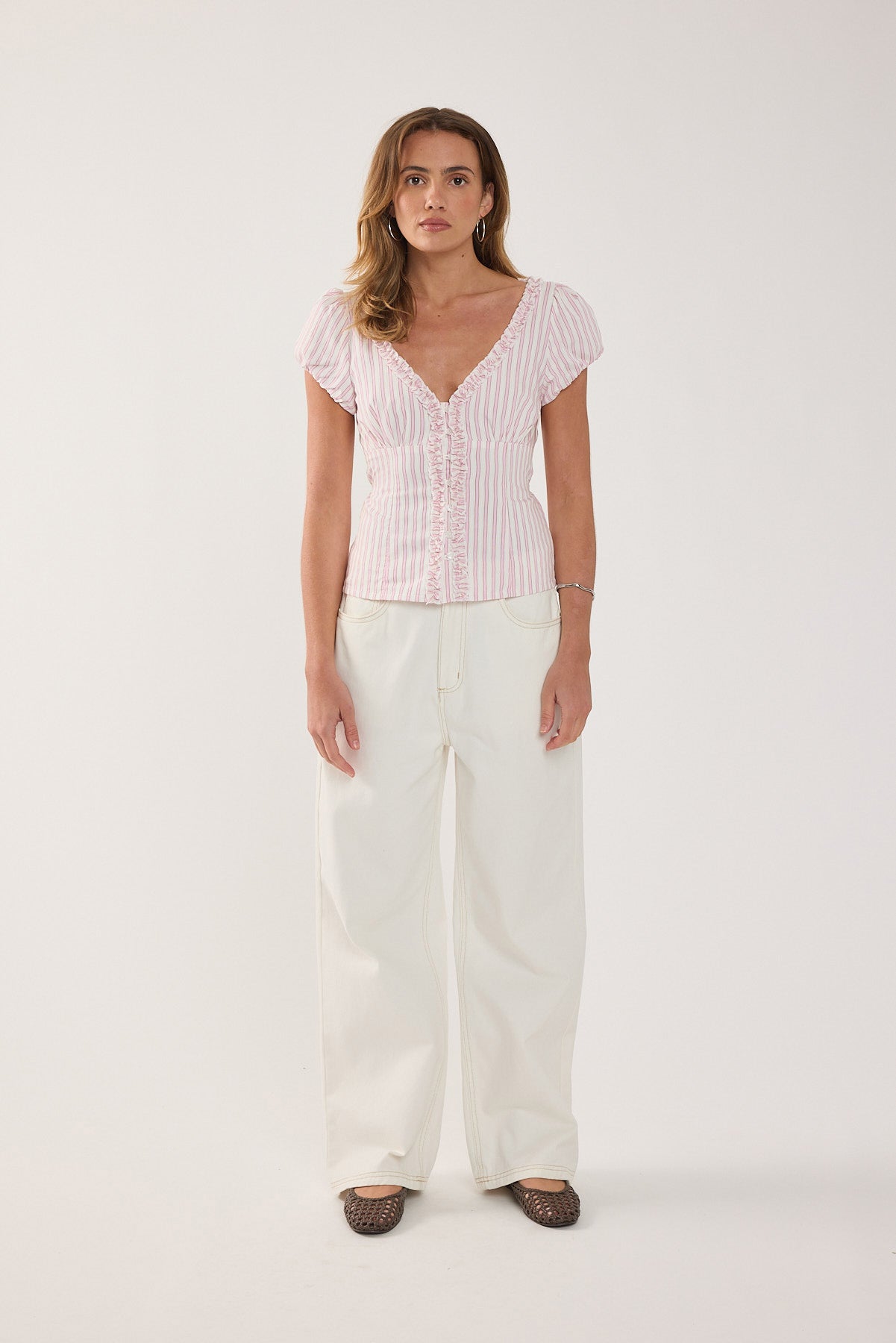 Perfect Stranger Lolita Short Sleeve Blouse Pink Stripe