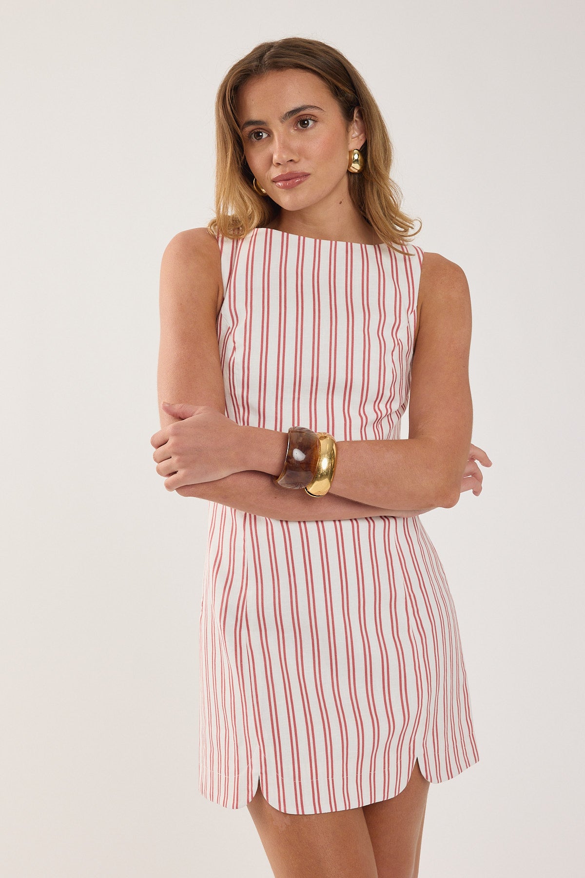 Perfect Stranger Leah Linen Mini Dress Red Stripe