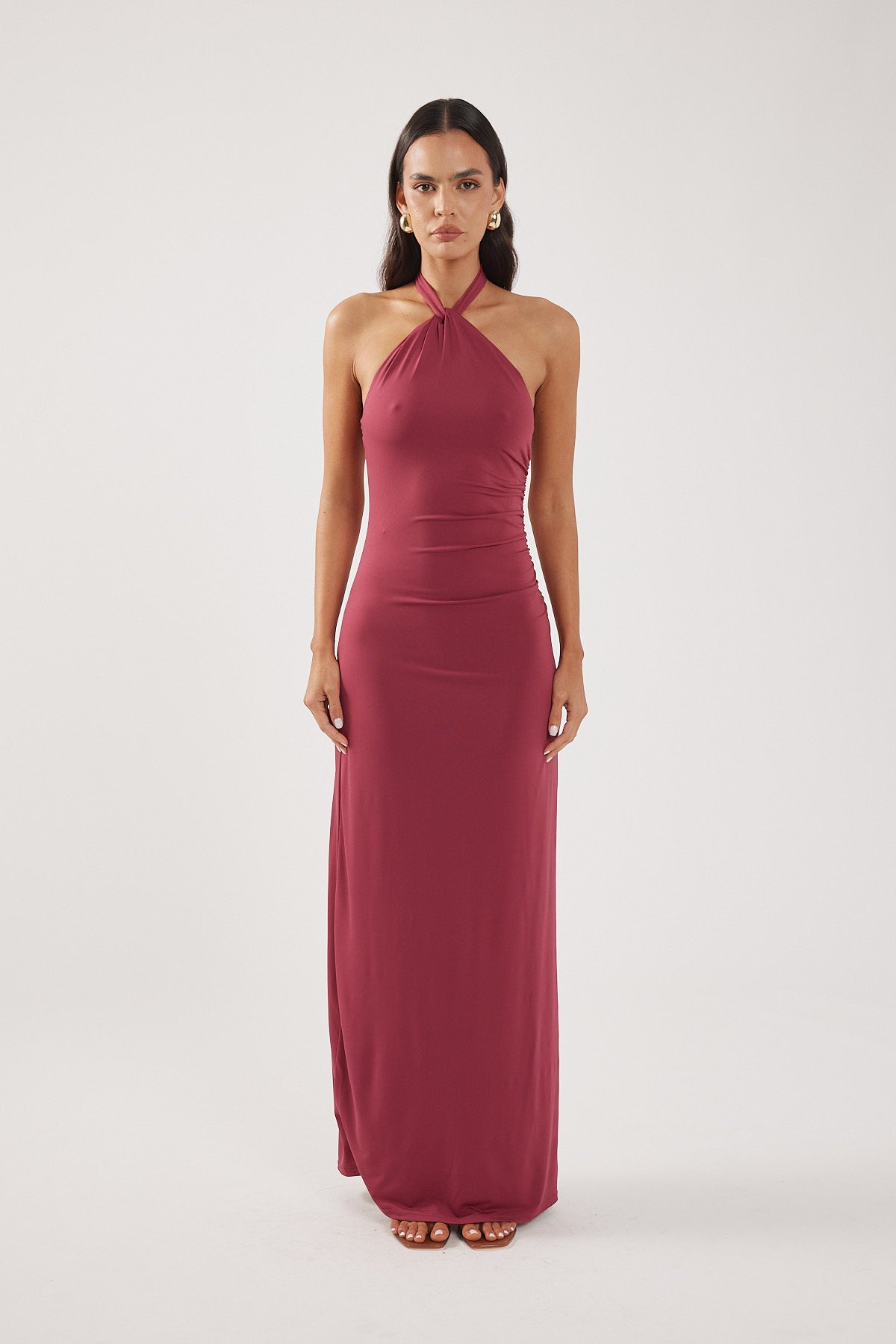 Perfect Stranger Isla Halter Twist Maxi Dress Burgundy