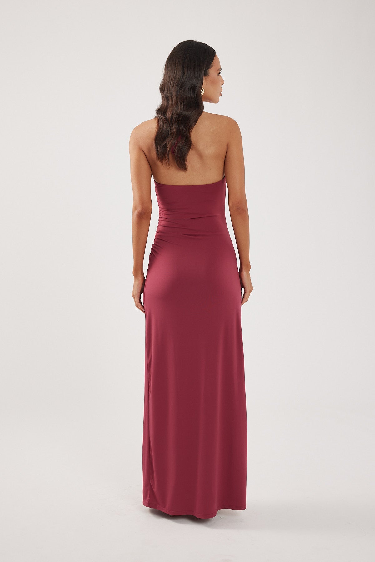 Perfect Stranger Isla Halter Twist Maxi Dress Burgundy