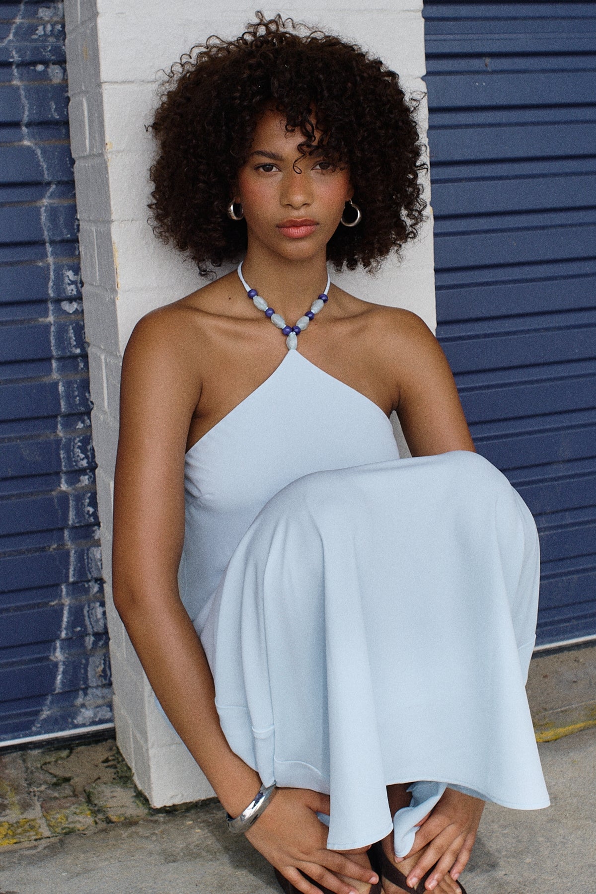 Perfect Stranger Ariel Beaded Halter Top Light Blue