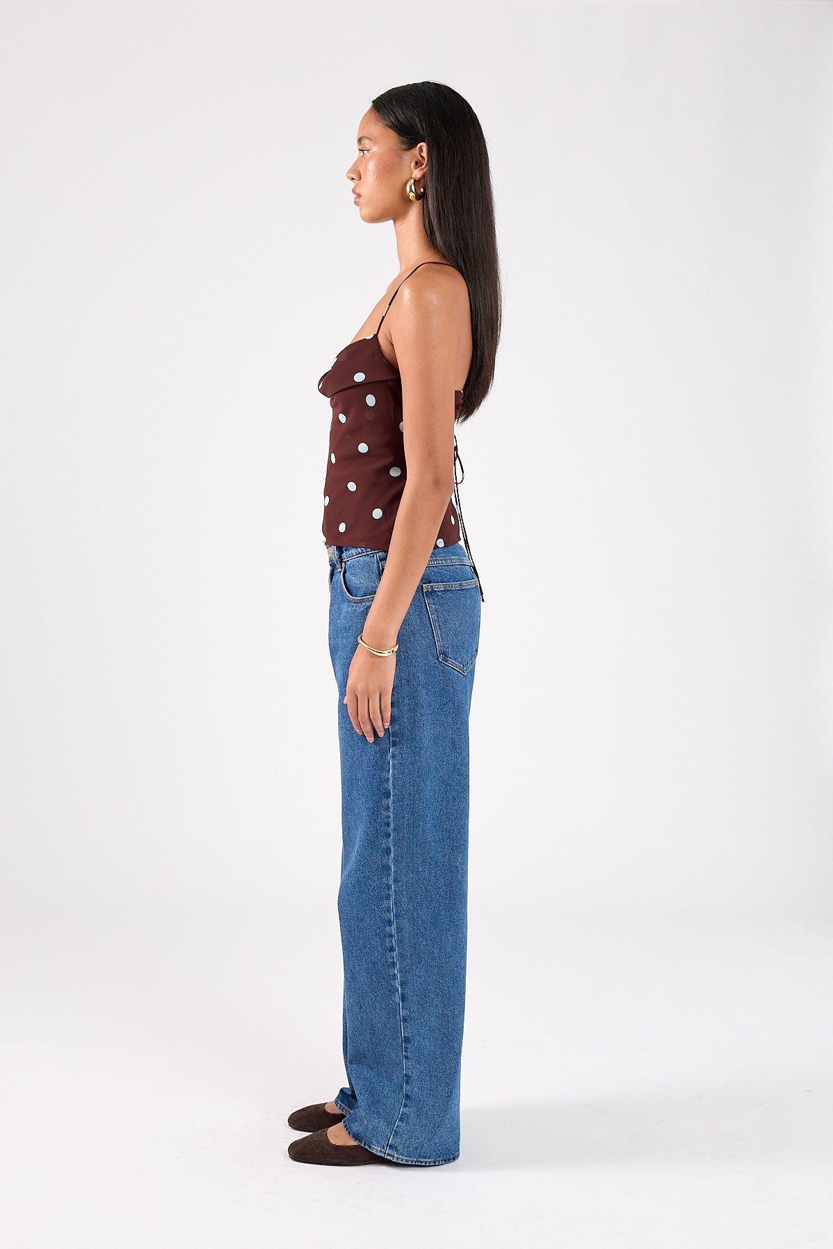 Perfect Stranger Naya Polka Tie Back Top Blue/Brown Polka