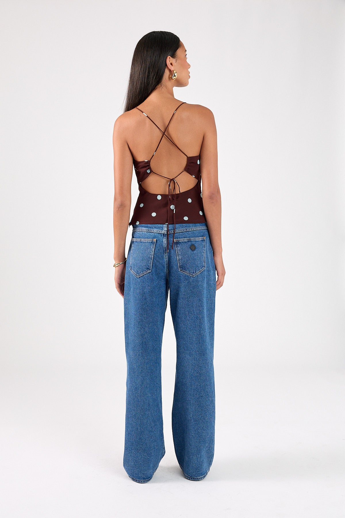 Perfect Stranger Naya Polka Tie Back Top Blue/Brown Polka