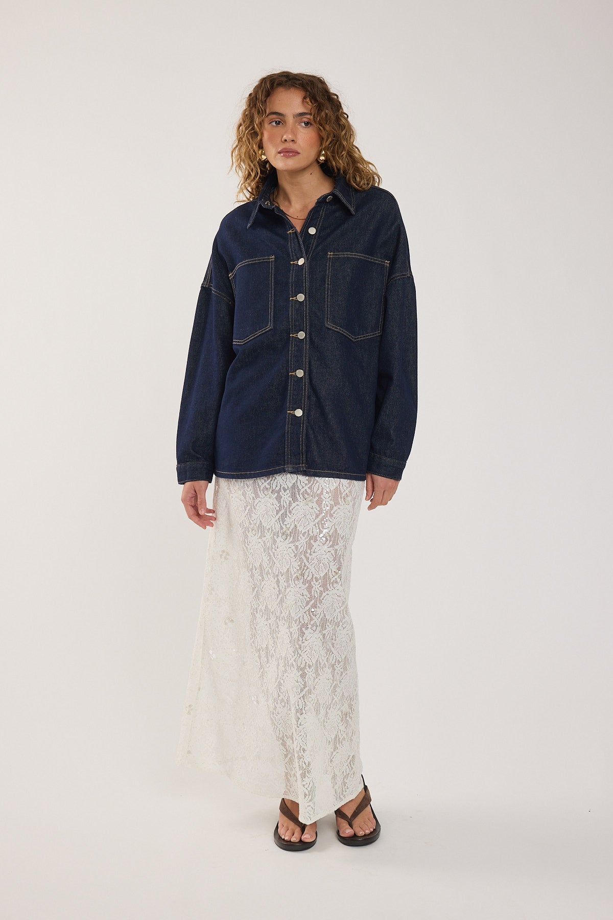 Perfect Stranger Wren Denim Over Shirt Dark Blue Denim