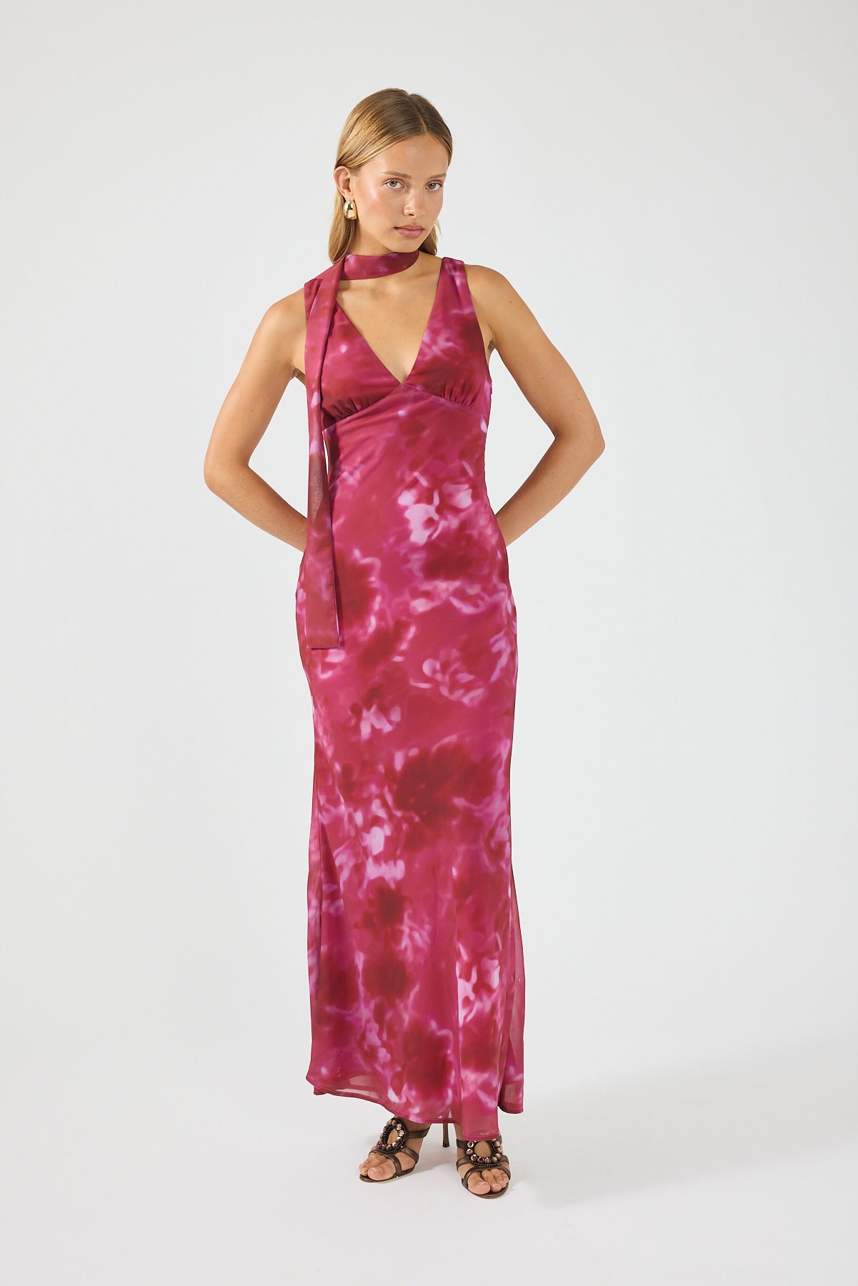 Perfect Stranger Cerise Maxi Dress Pink Print
