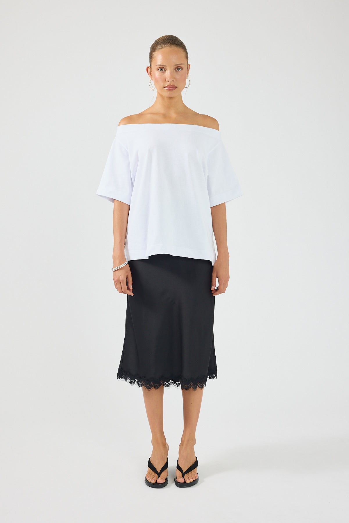 Perfect Stranger Evoke Satin Lace Midi Skirt Black