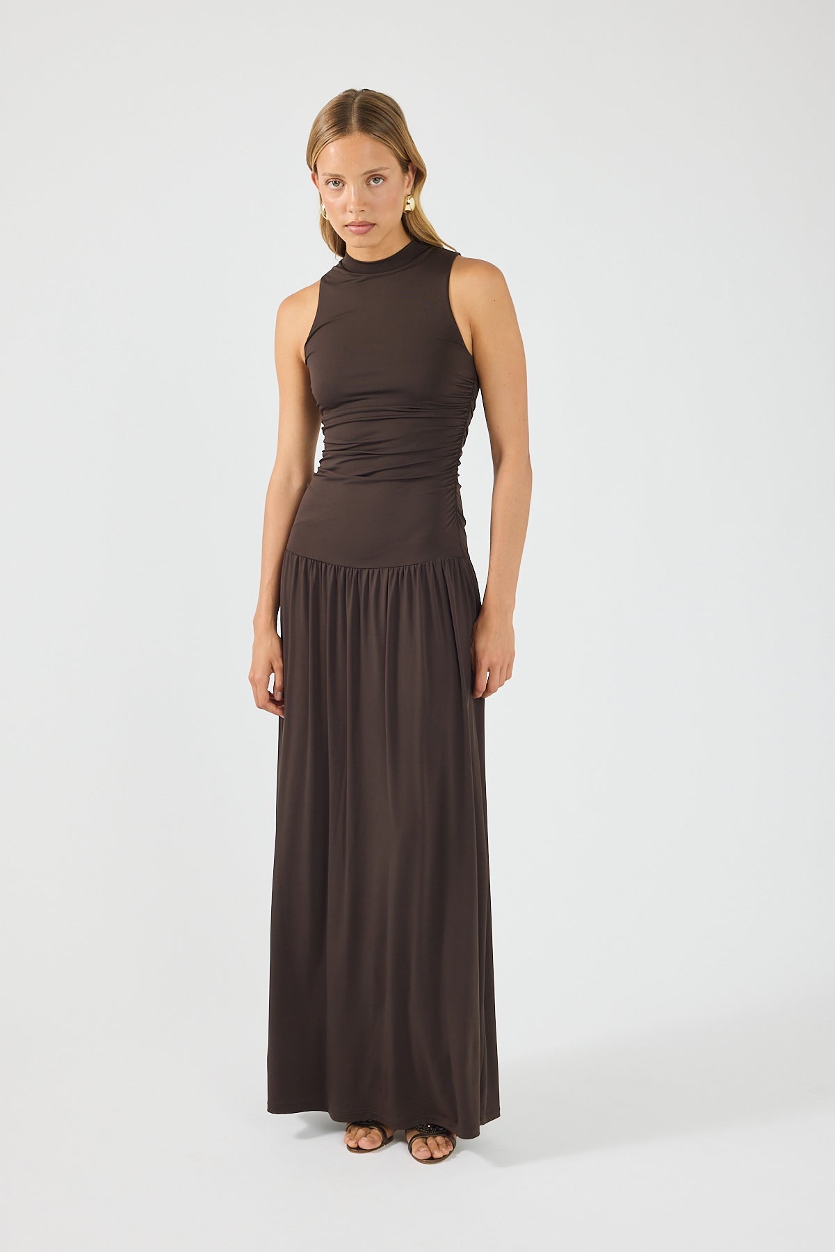 Perfect Stranger Camille High Neck Maxi Dress Brown