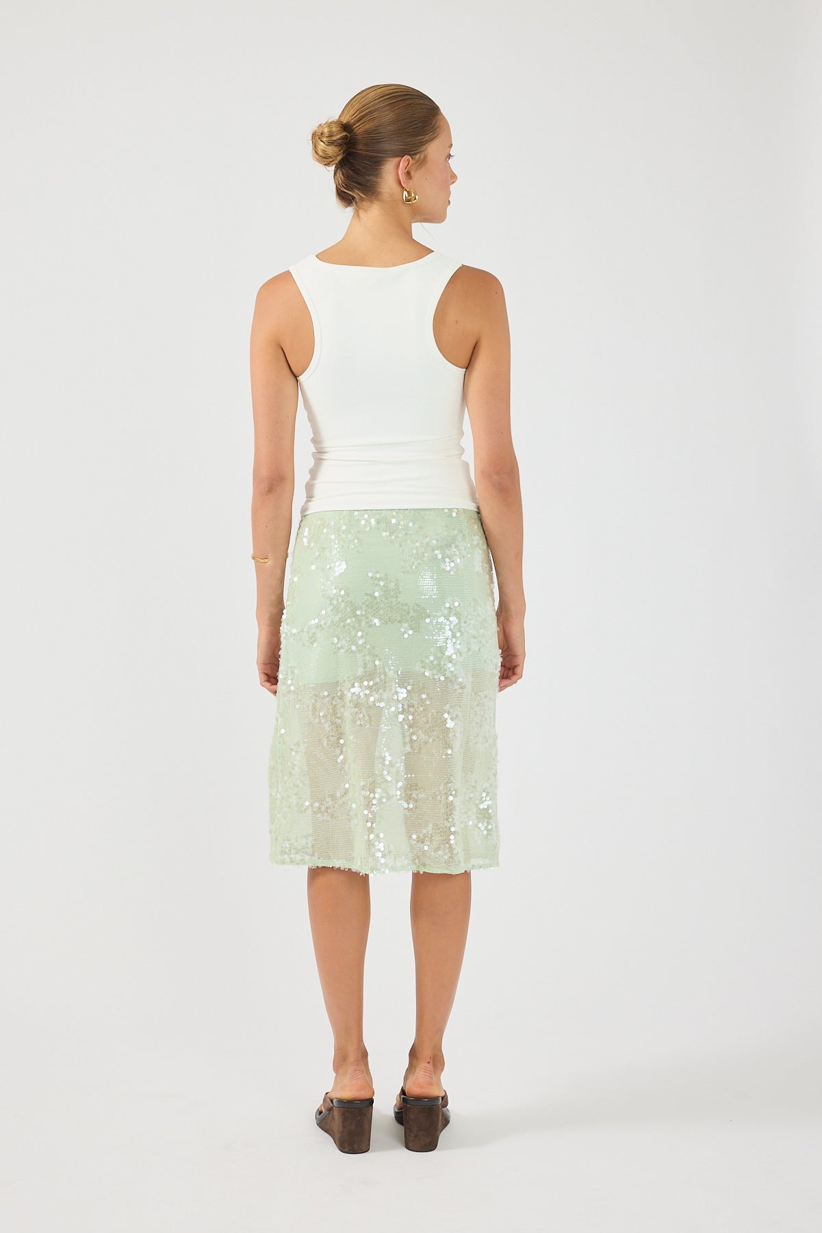 Perfect Stranger Zelie Sequin Midi Skirt Mint