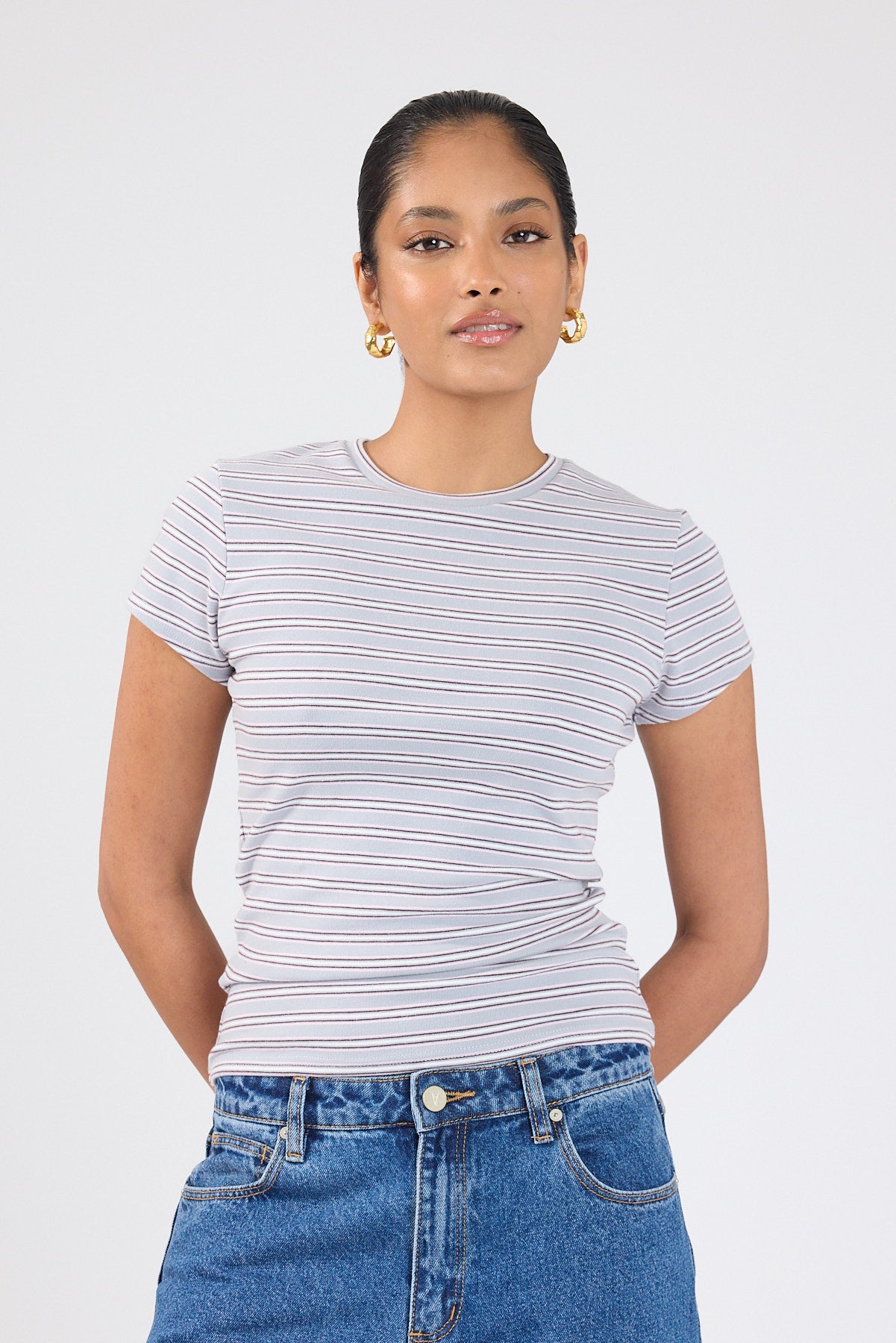 Perfect Stranger Tate Cap Sleeve T-shirt Grey Stripe