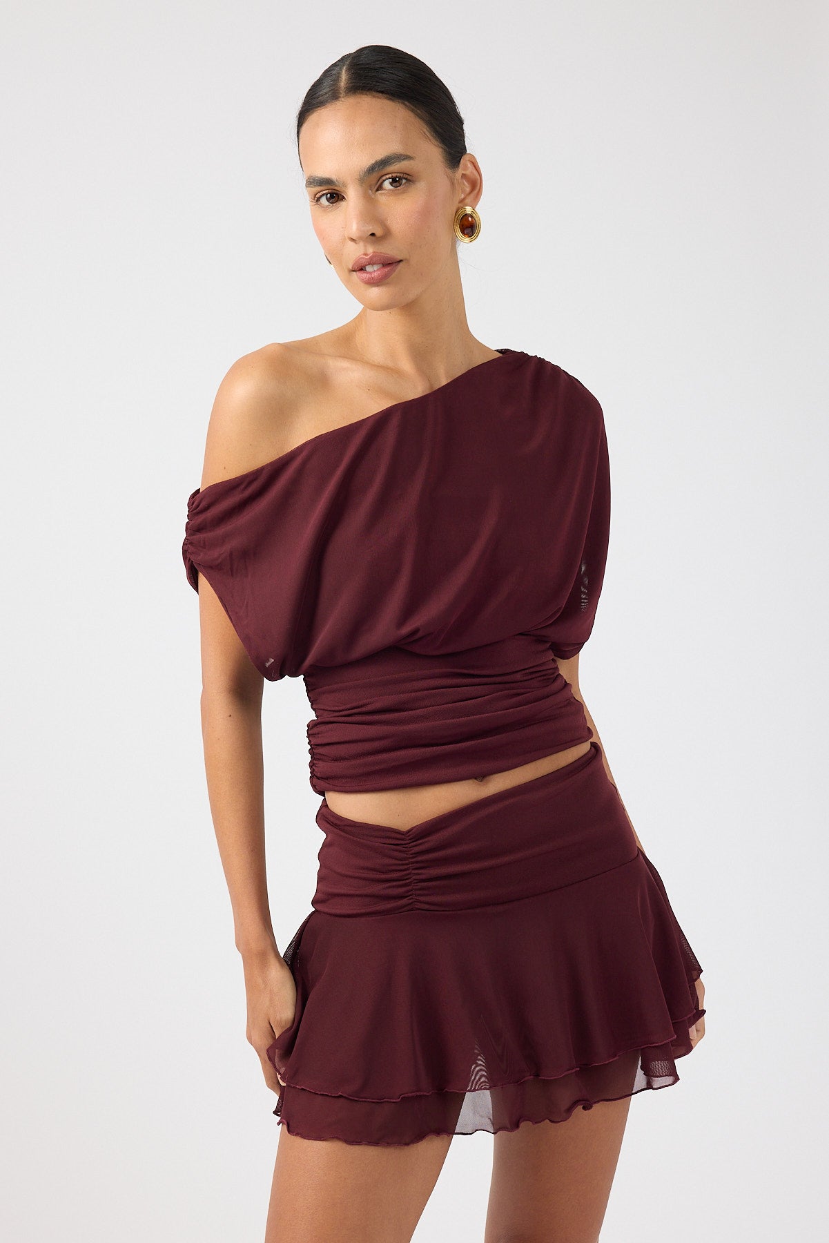 Perfect Stranger Vionne Mesh Skort Plum