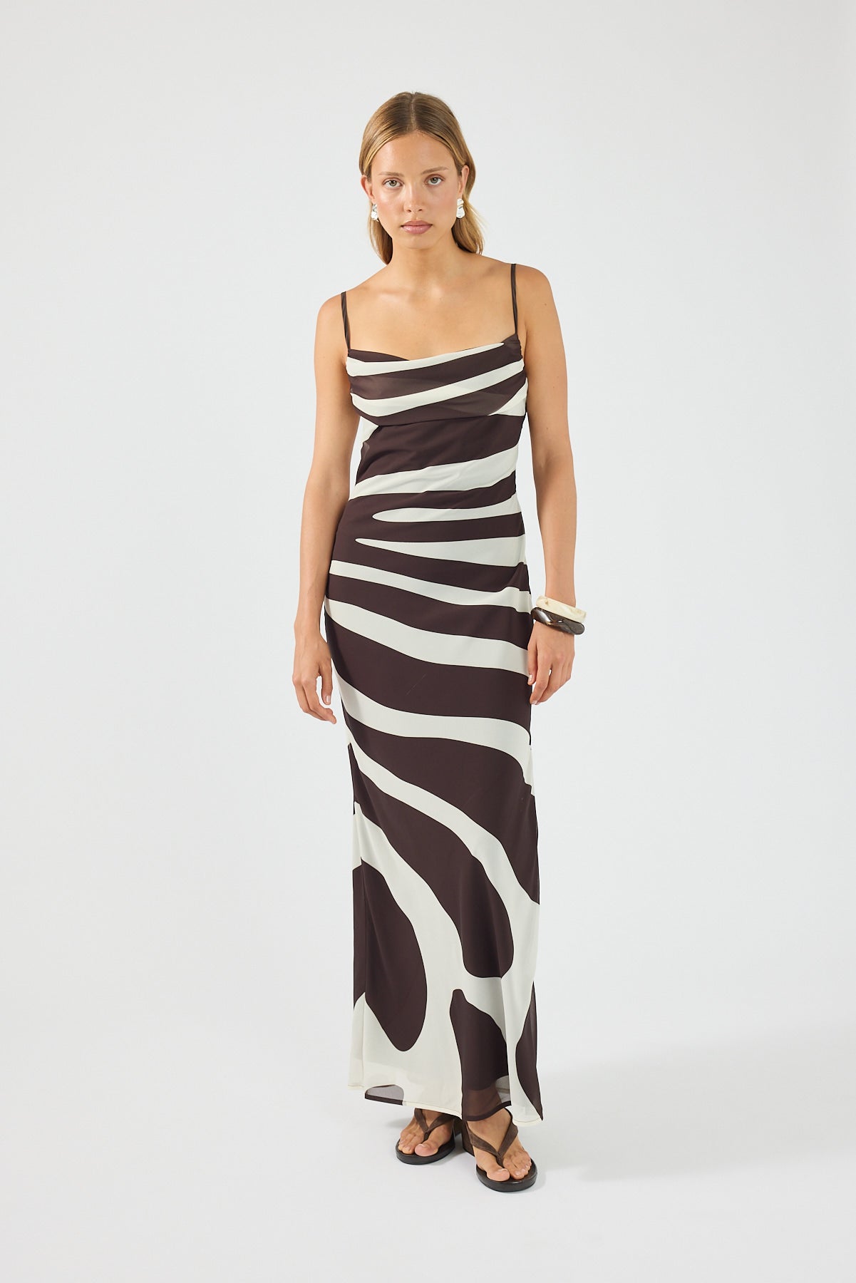 Perfect Stranger Drift Chiffon Maxi Dress Brown Print