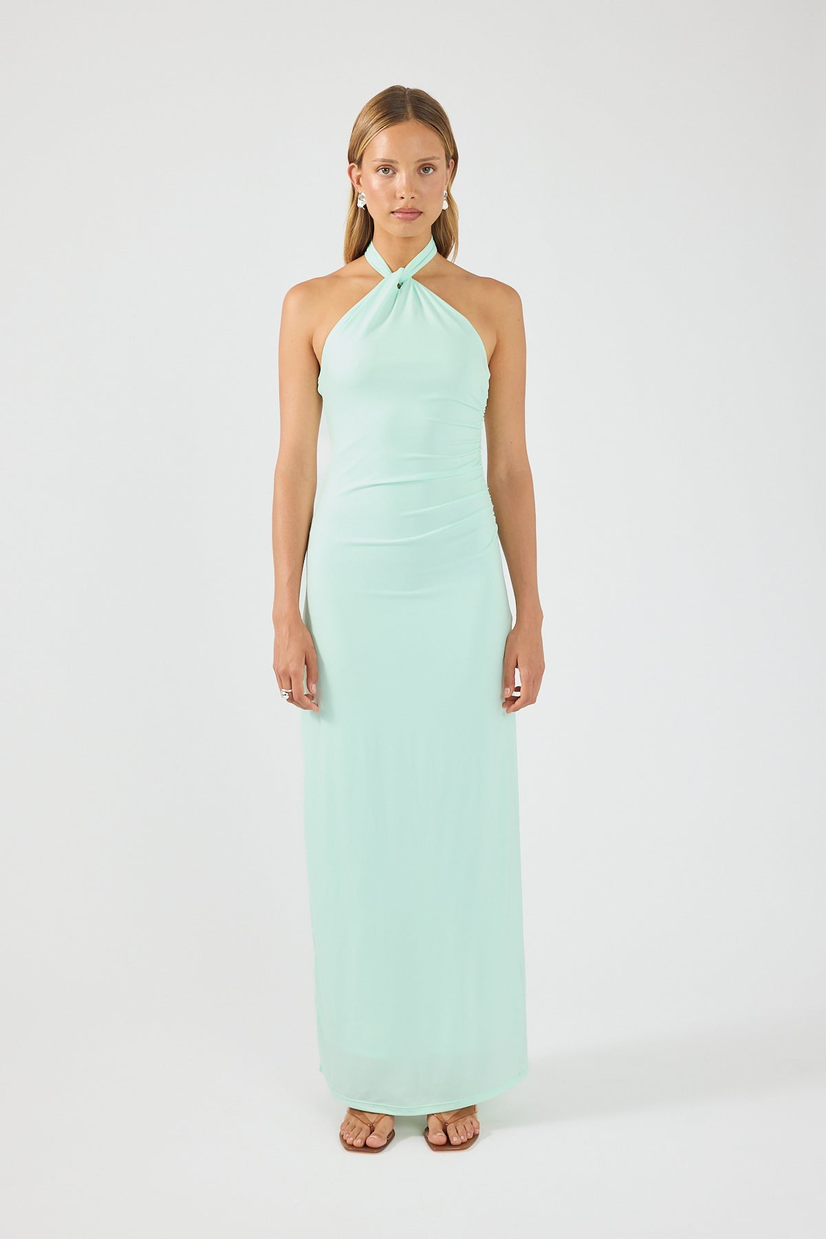Perfect Stranger Isla Halter Twist Maxi Dress Seafoam