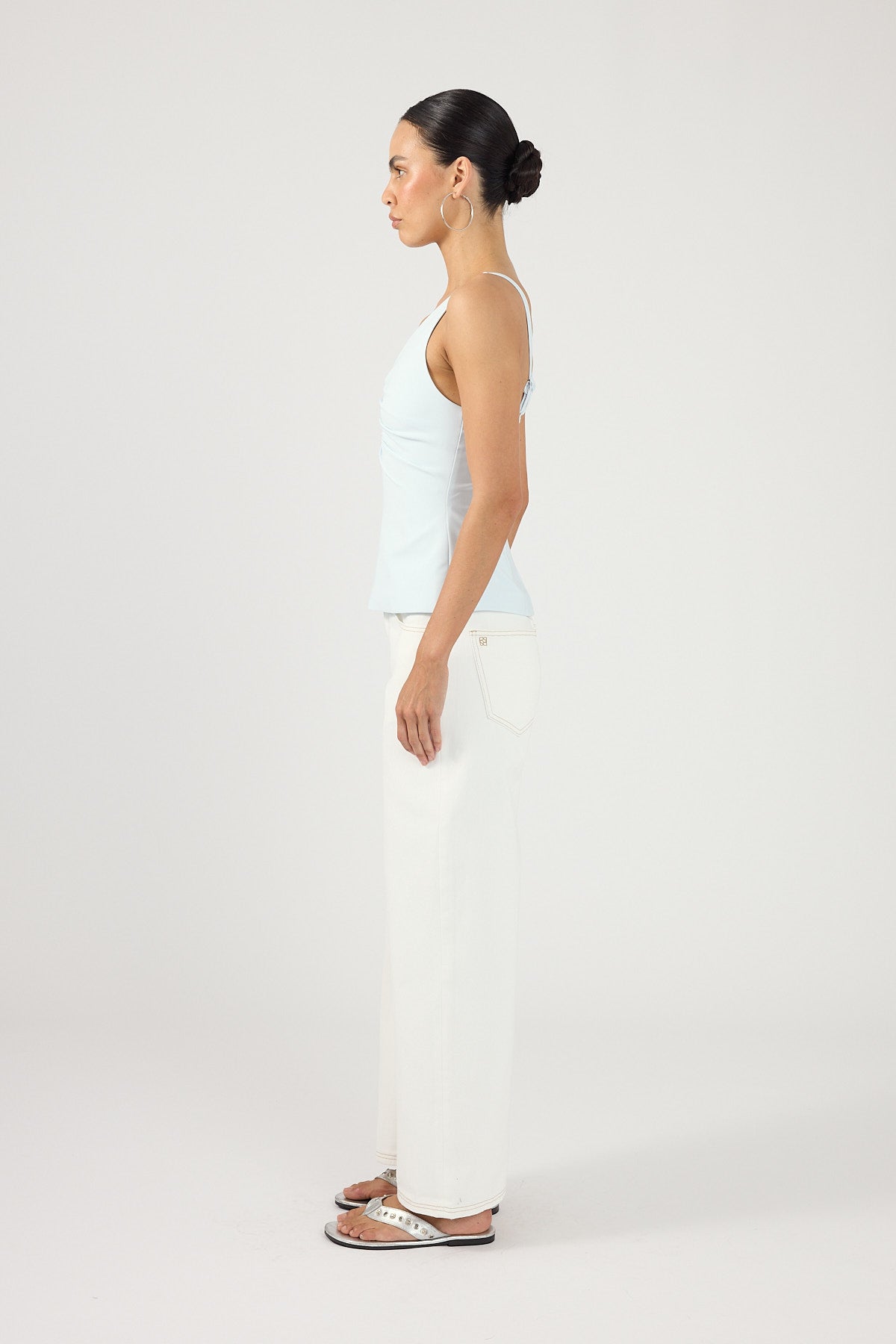 Perfect Stranger Petite Mid Rise Baggy Jean White