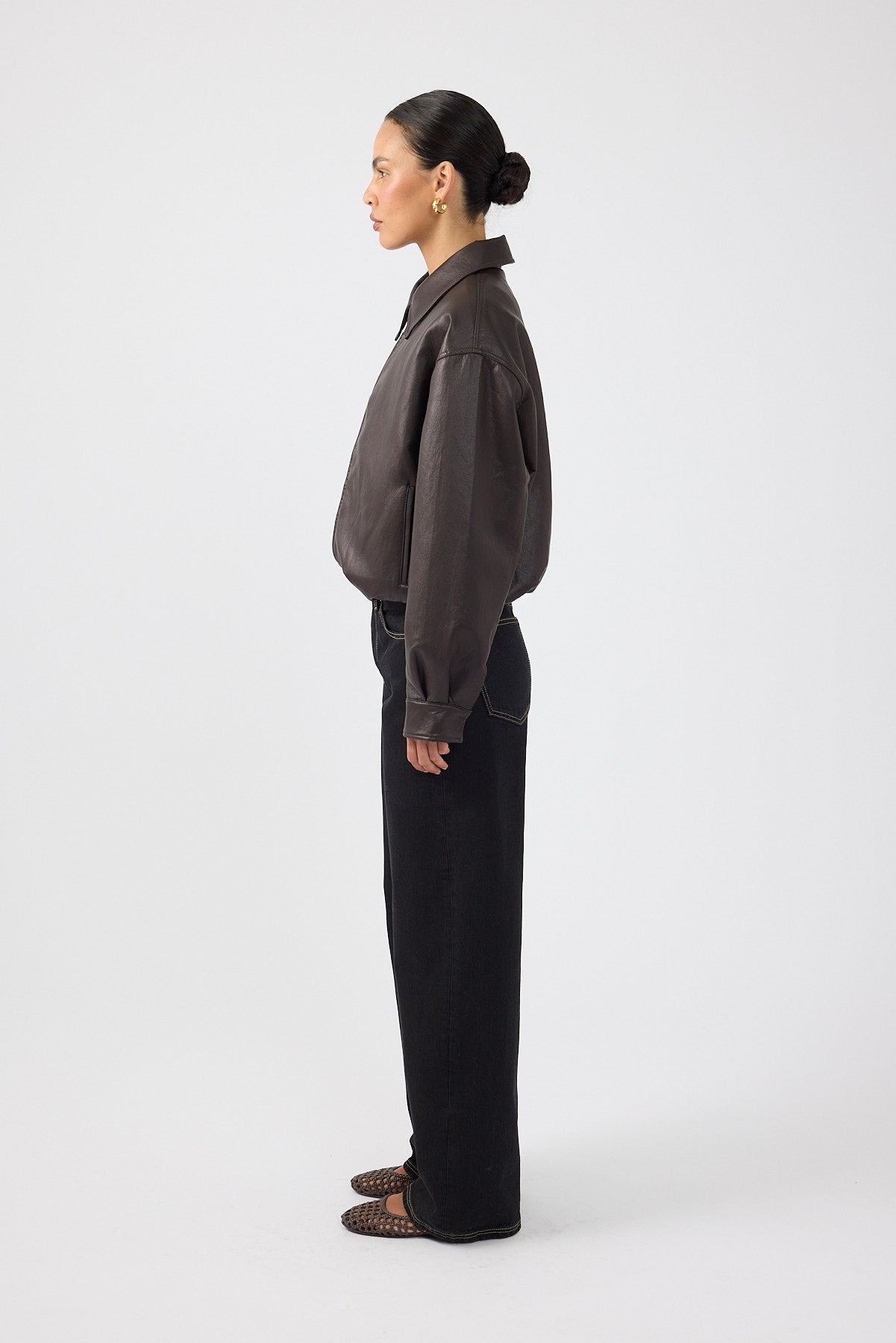 Perfect Stranger Jude Bubble PU Bomber Jacket Brown