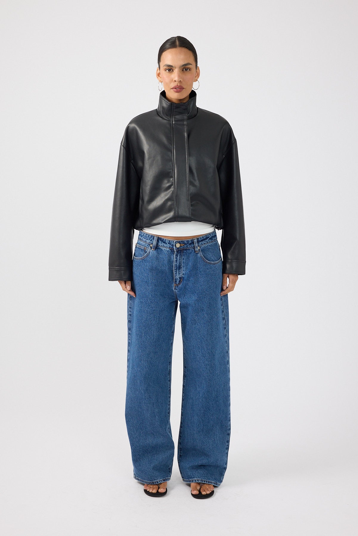 Perfect Stranger Leo Funnel Neck PU Bomber Jacket Black