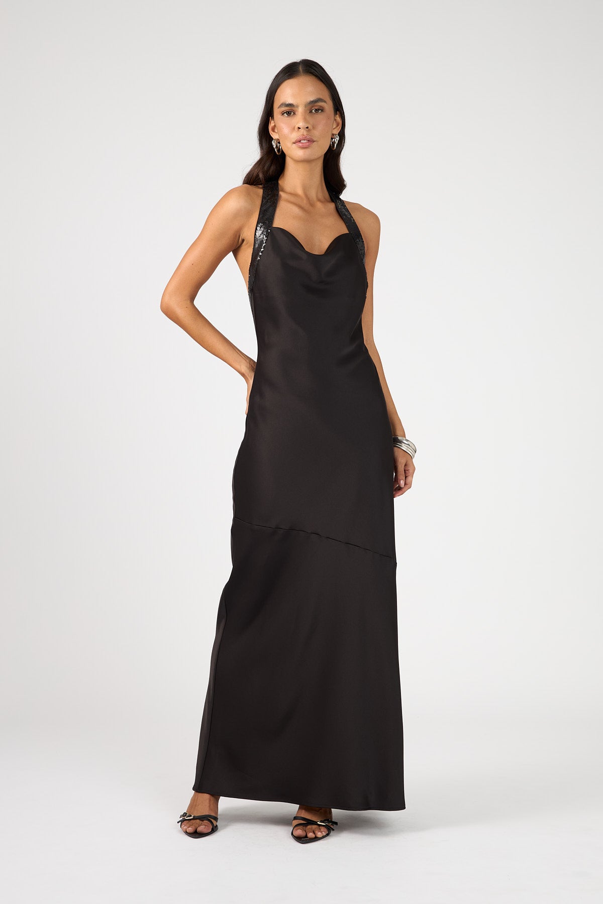 Perfect Stranger Lolli Satin Maxi Dress Black