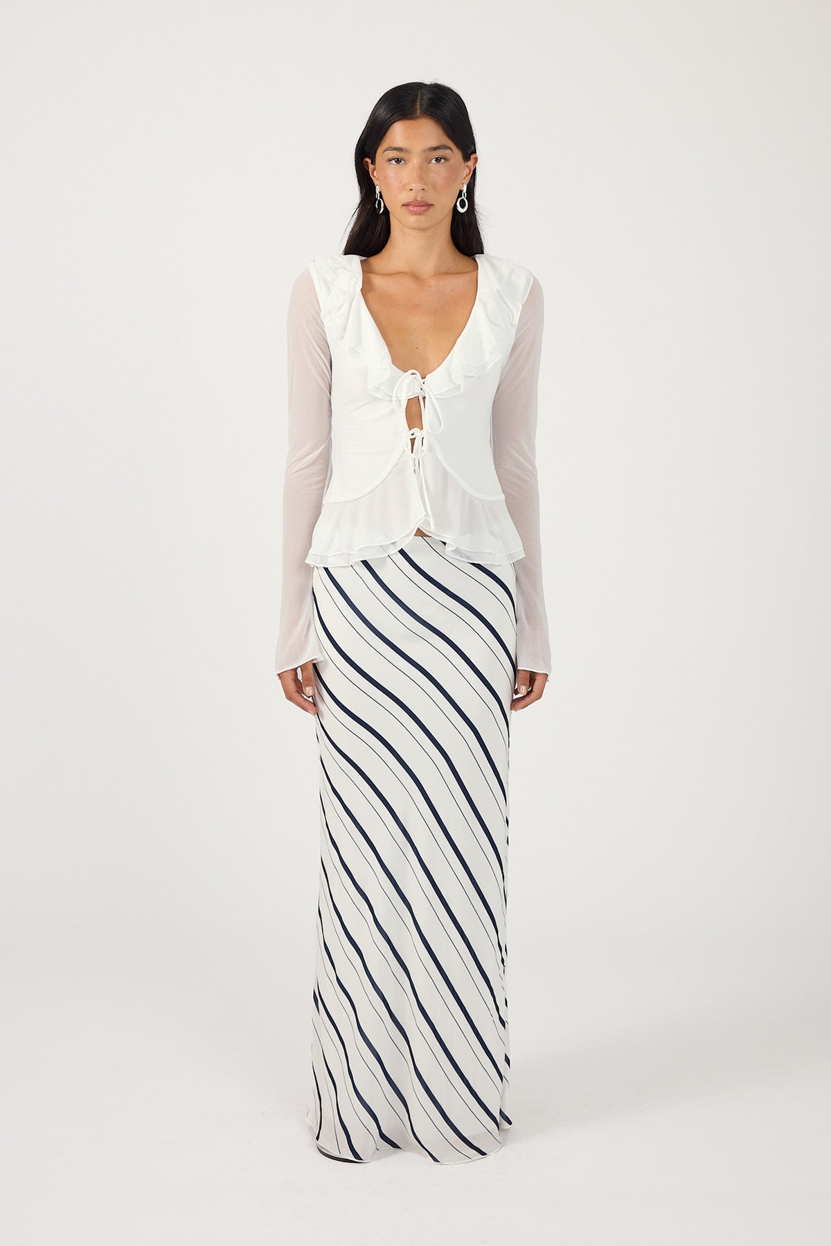 Perfect Stranger Koda Stripe Maxi Skirt White/Navy Stripe