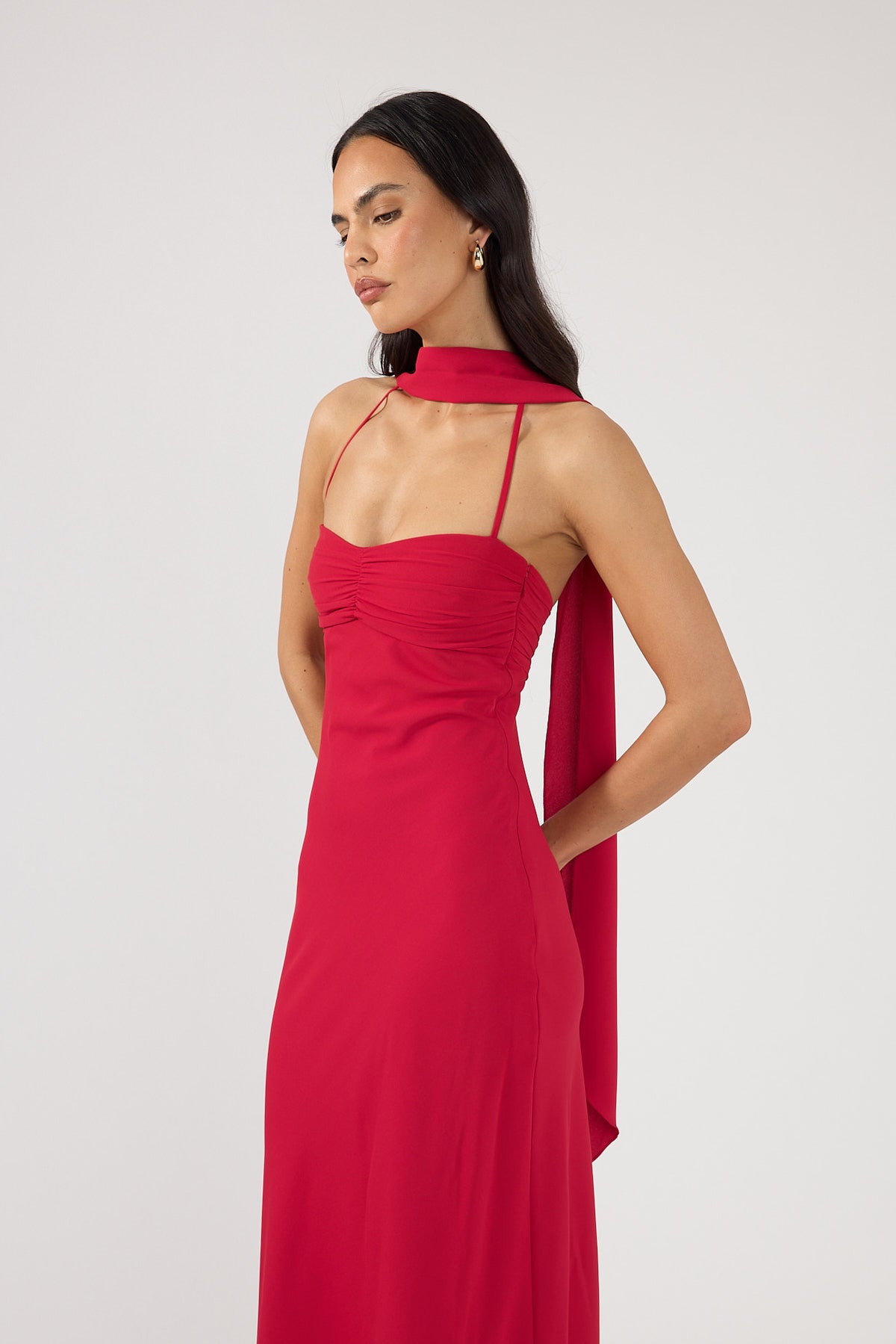 Perfect Stranger Luccia Scarf Maxi Dress Cherry Red
