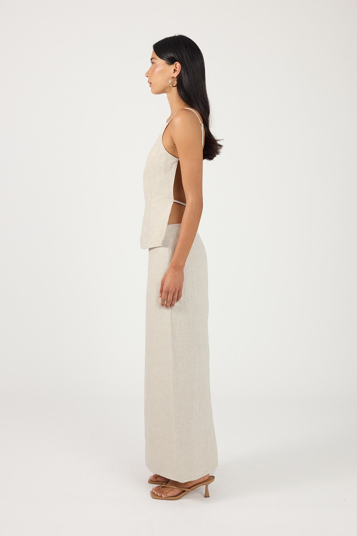 Perfect Stranger Lilah Linen Mid Rise Maxi Skirt Oat