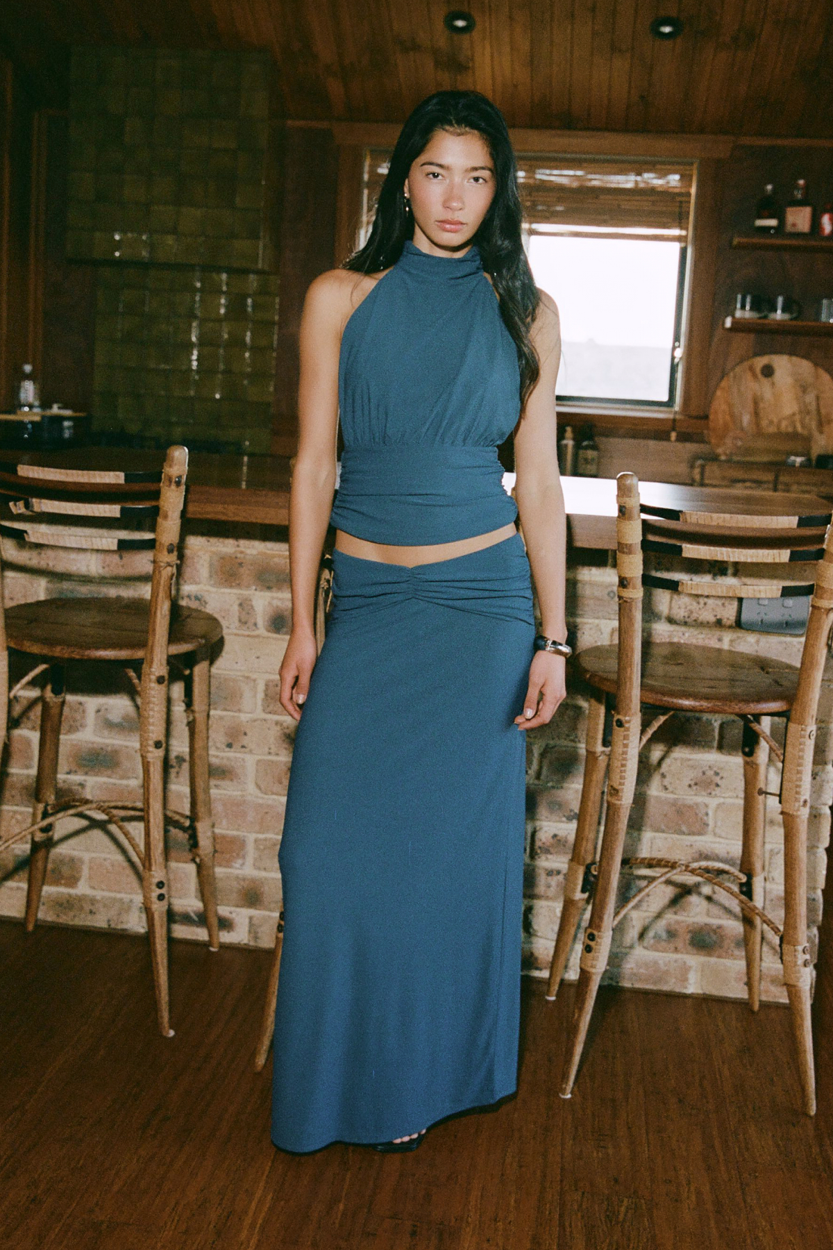 Perfect Stranger Aria Maxi Skirt Petrol Blue