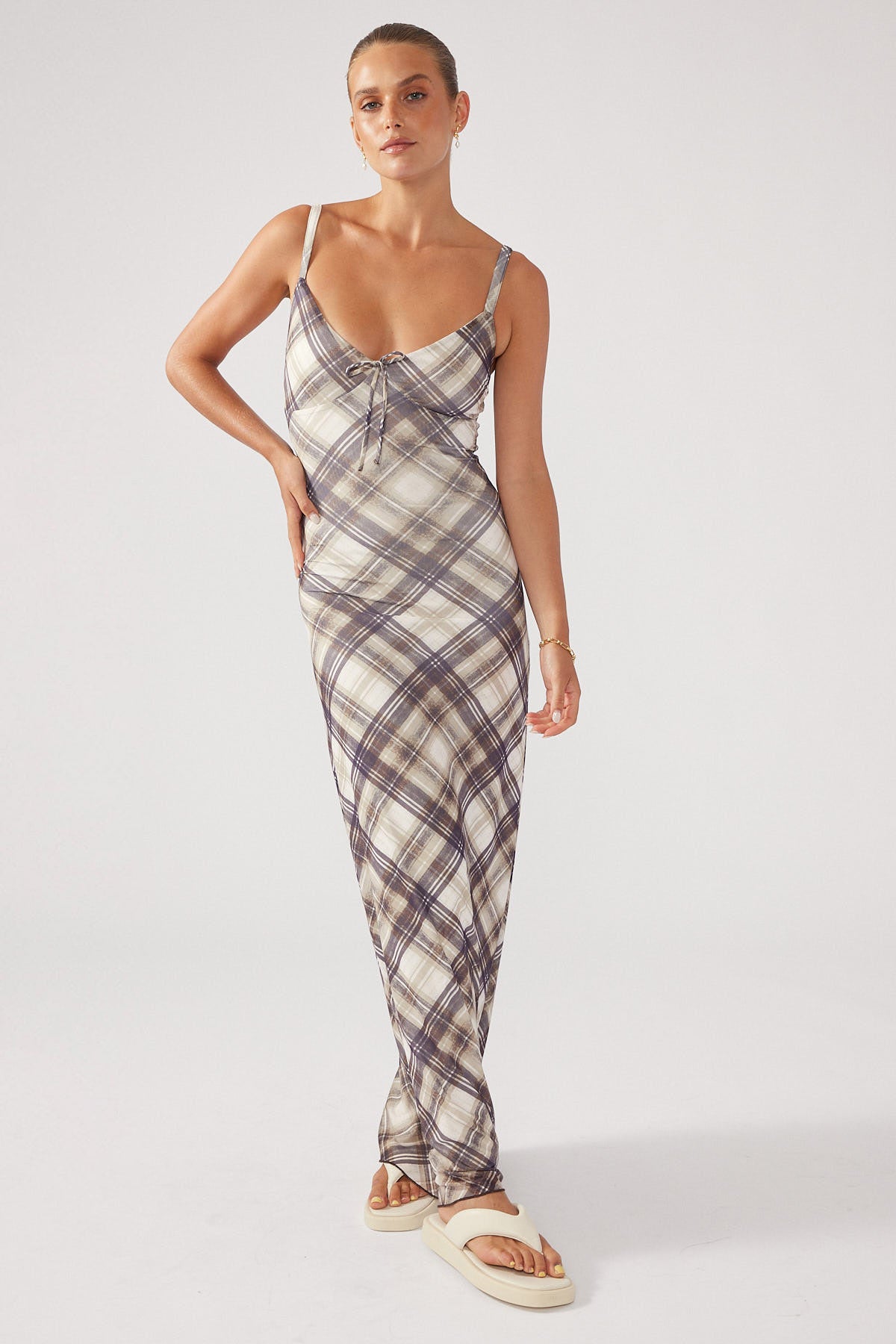 Perfect Stranger Chalk Check Mesh Dress Nude Print