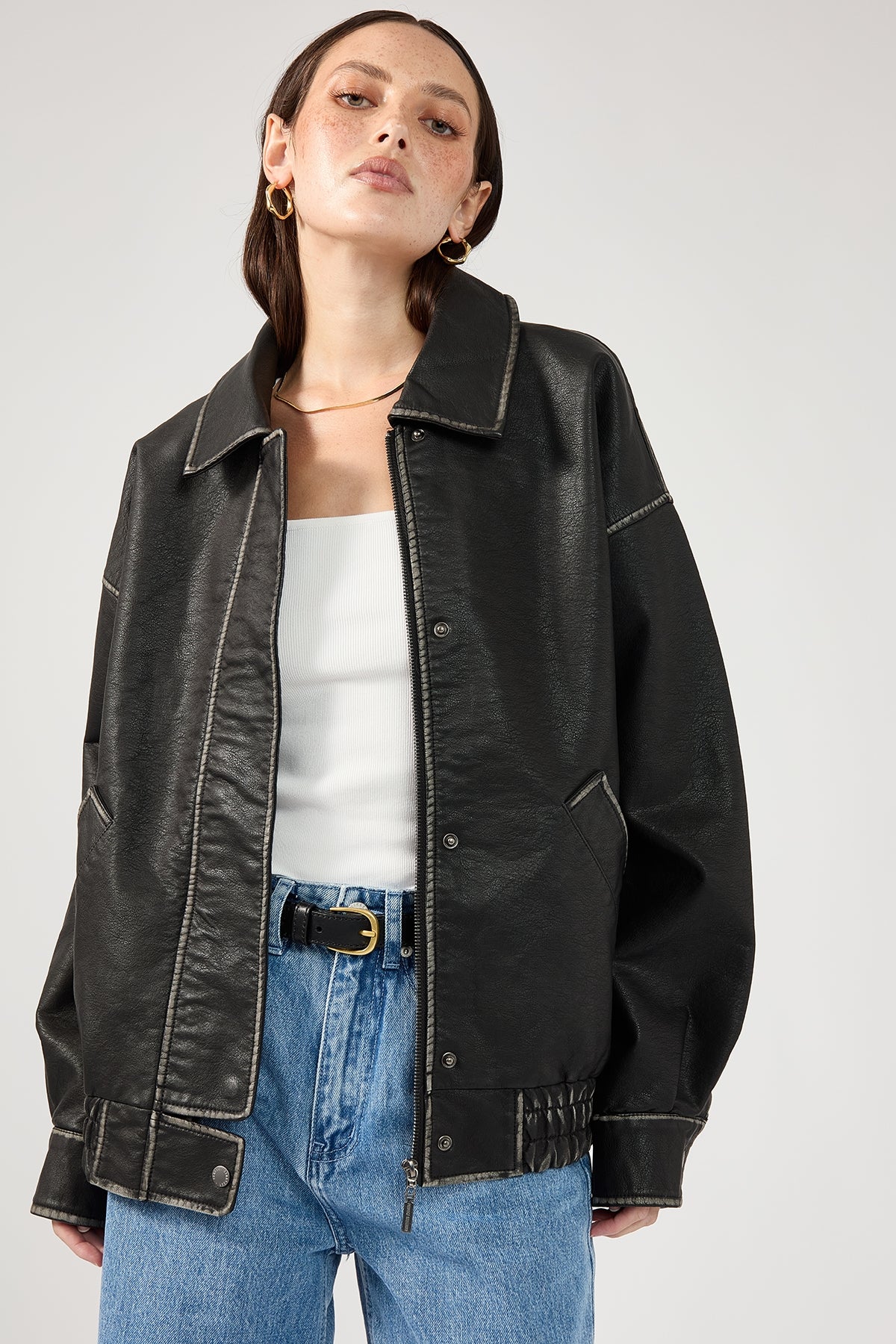 Perfect Stranger Washed Maxx PU Bomber Black