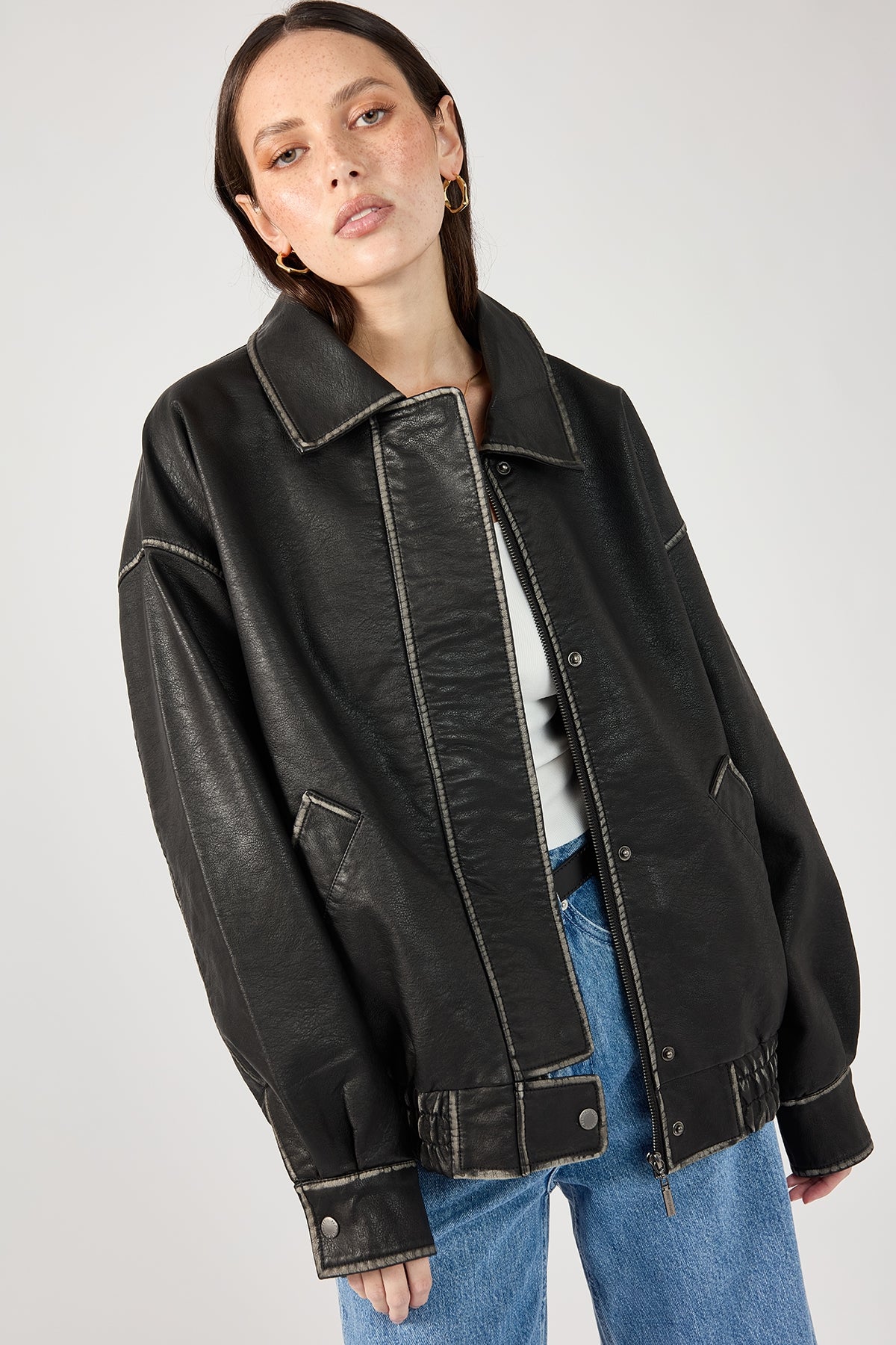Perfect Stranger Washed Maxx PU Bomber Black