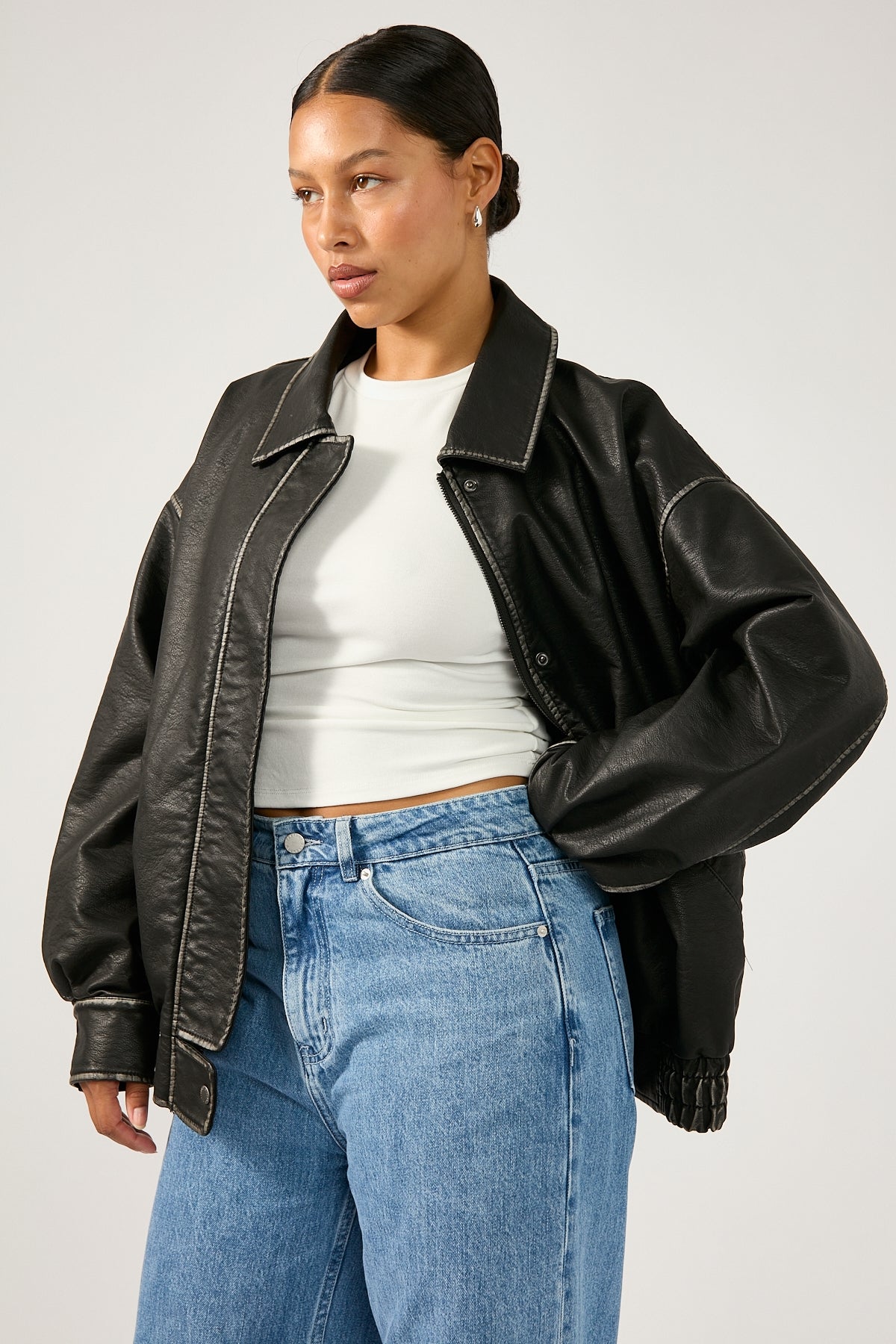 Perfect Stranger Washed Maxx PU Bomber Black