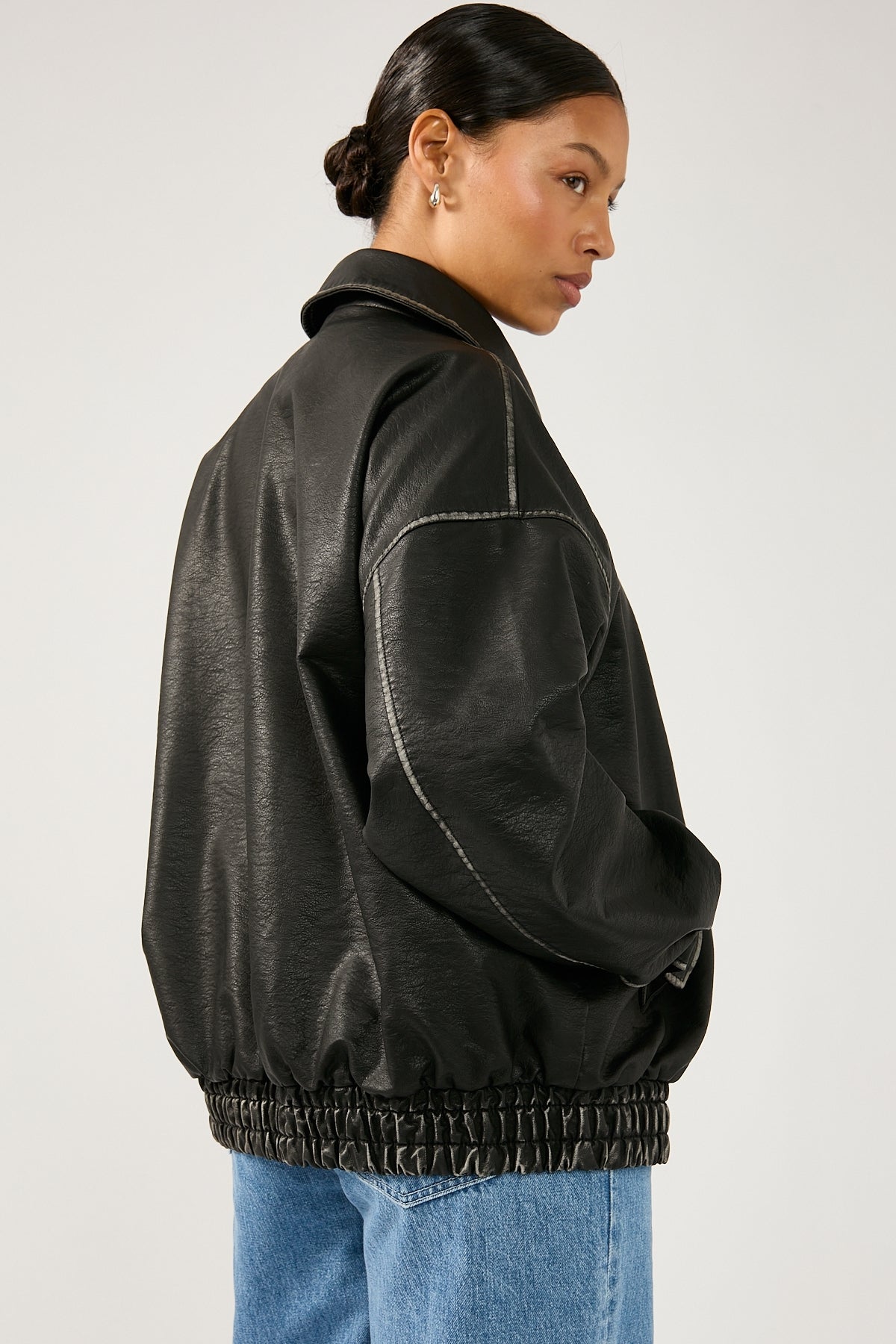 Perfect Stranger Washed Maxx PU Bomber Black