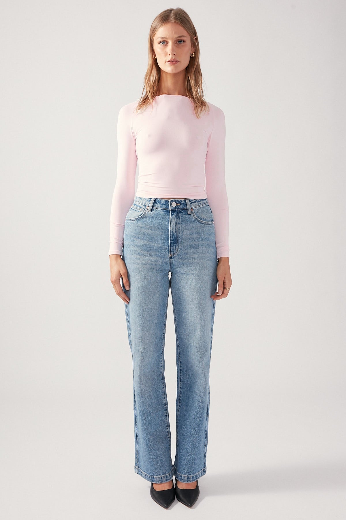 Perfect Stranger Open Back Long Sleeve Top Baby Pink