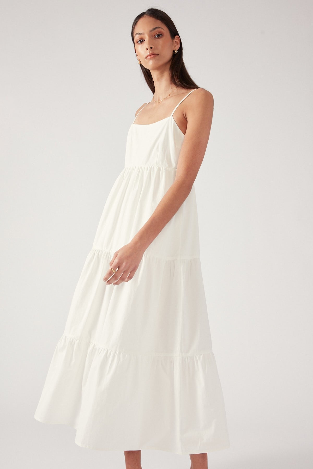 Perfect Stranger TIERED OPEN BACK MIDI DRESS Cream