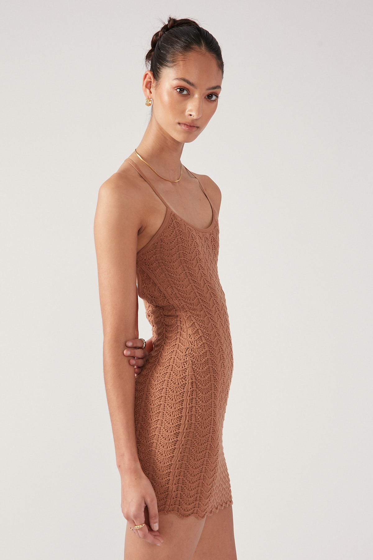 Perfect Stranger ALMA CROCHET KNIT MINI DRESS Cream
