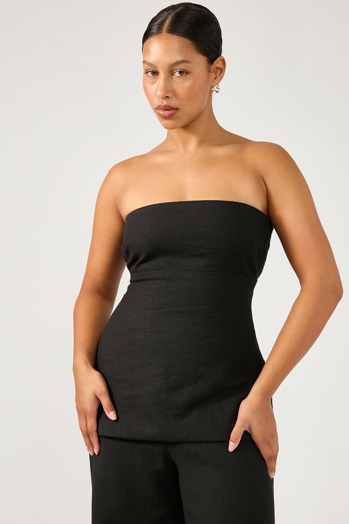 Perfect Stranger Menorca Linen Strapless Top Black