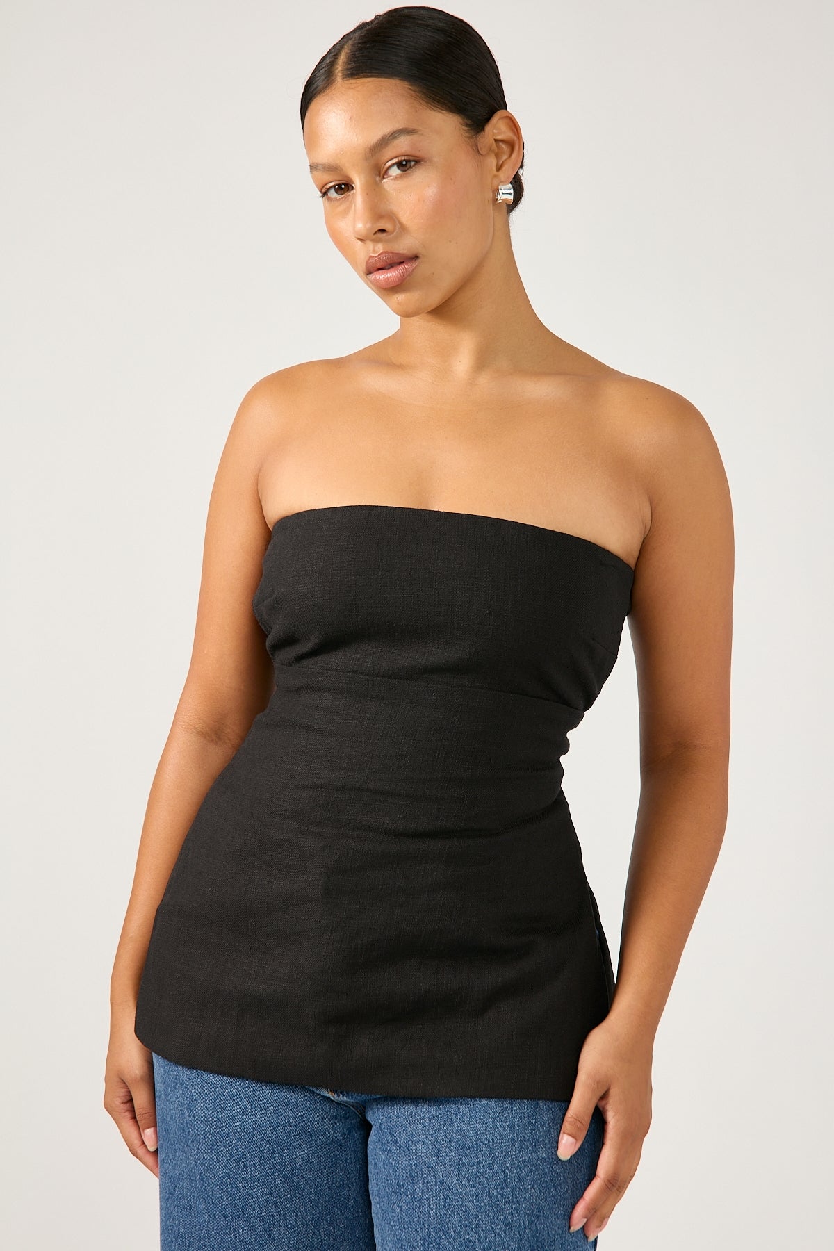 Perfect Stranger Menorca Linen Strapless Top Black