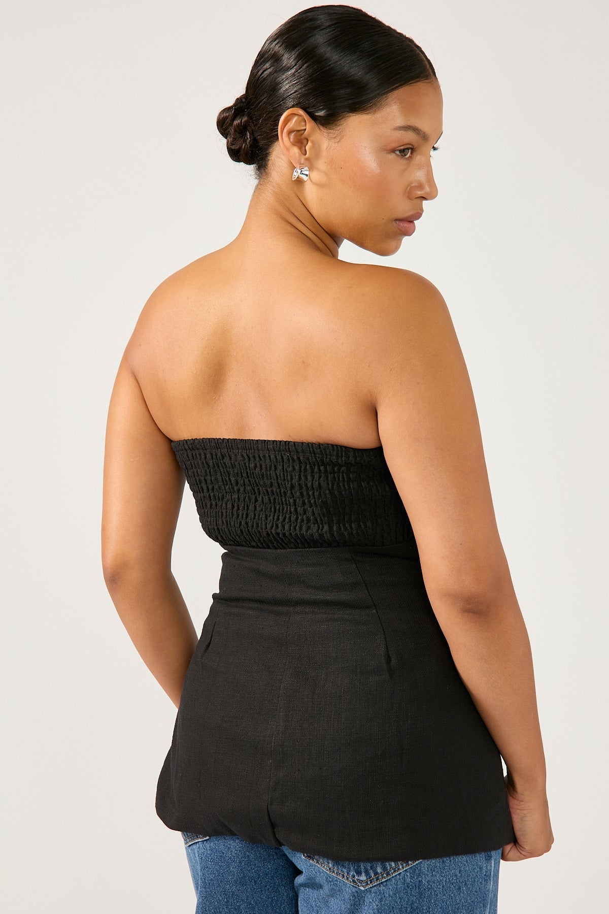 Perfect Stranger Menorca Linen Strapless Top Black