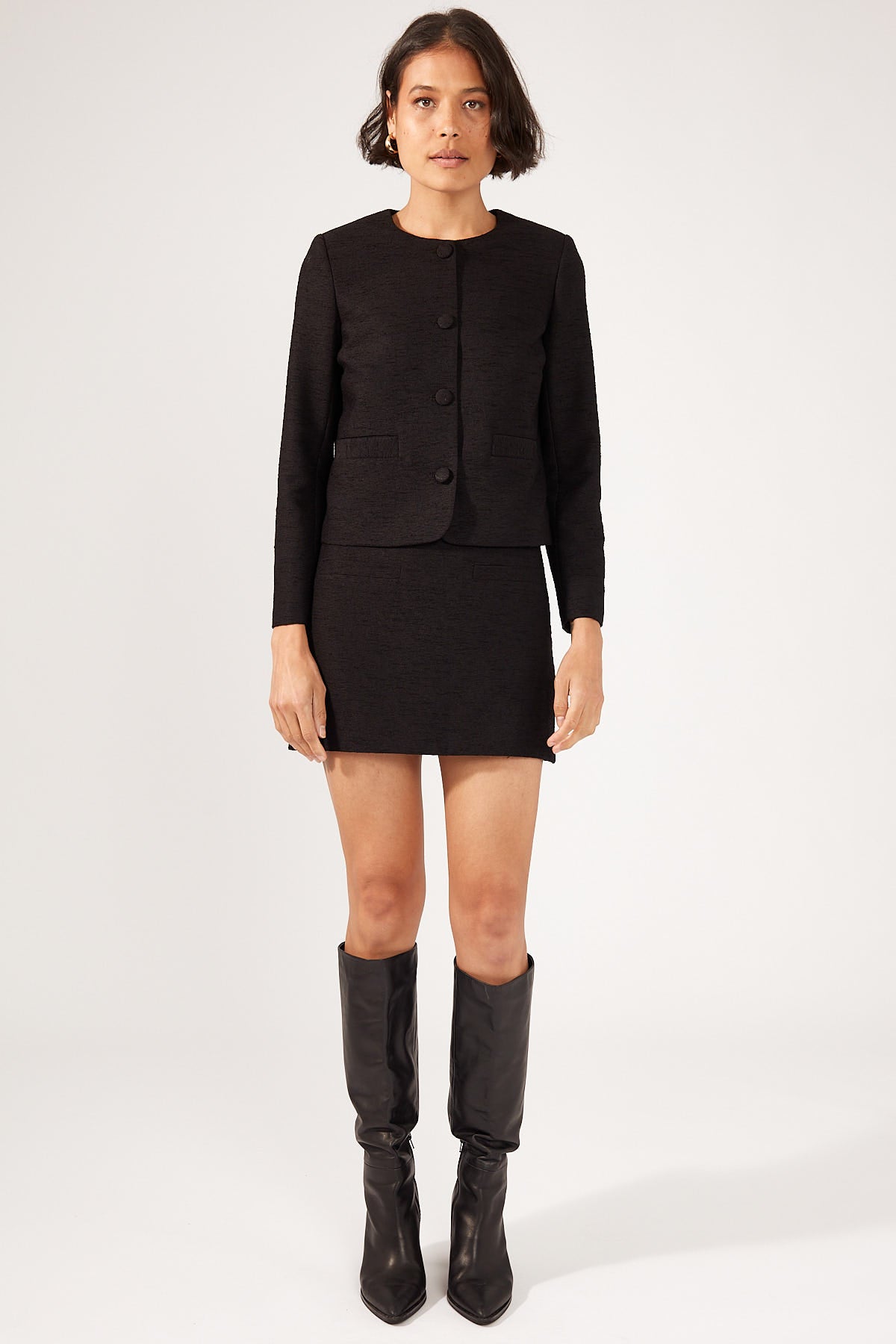 Perfect Stranger Posh Classic Fitted Textured Jacket Black