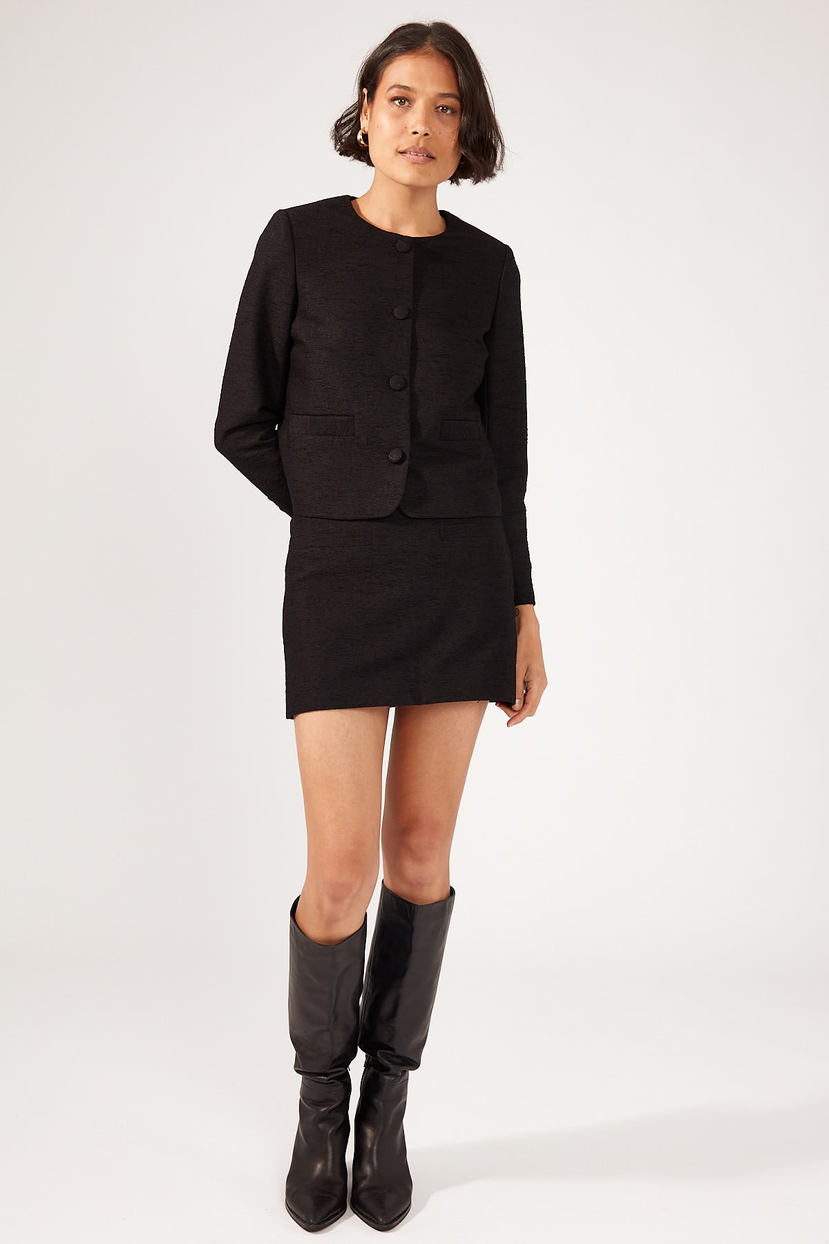 Perfect Stranger Posh Classic Fitted Textured Jacket Black