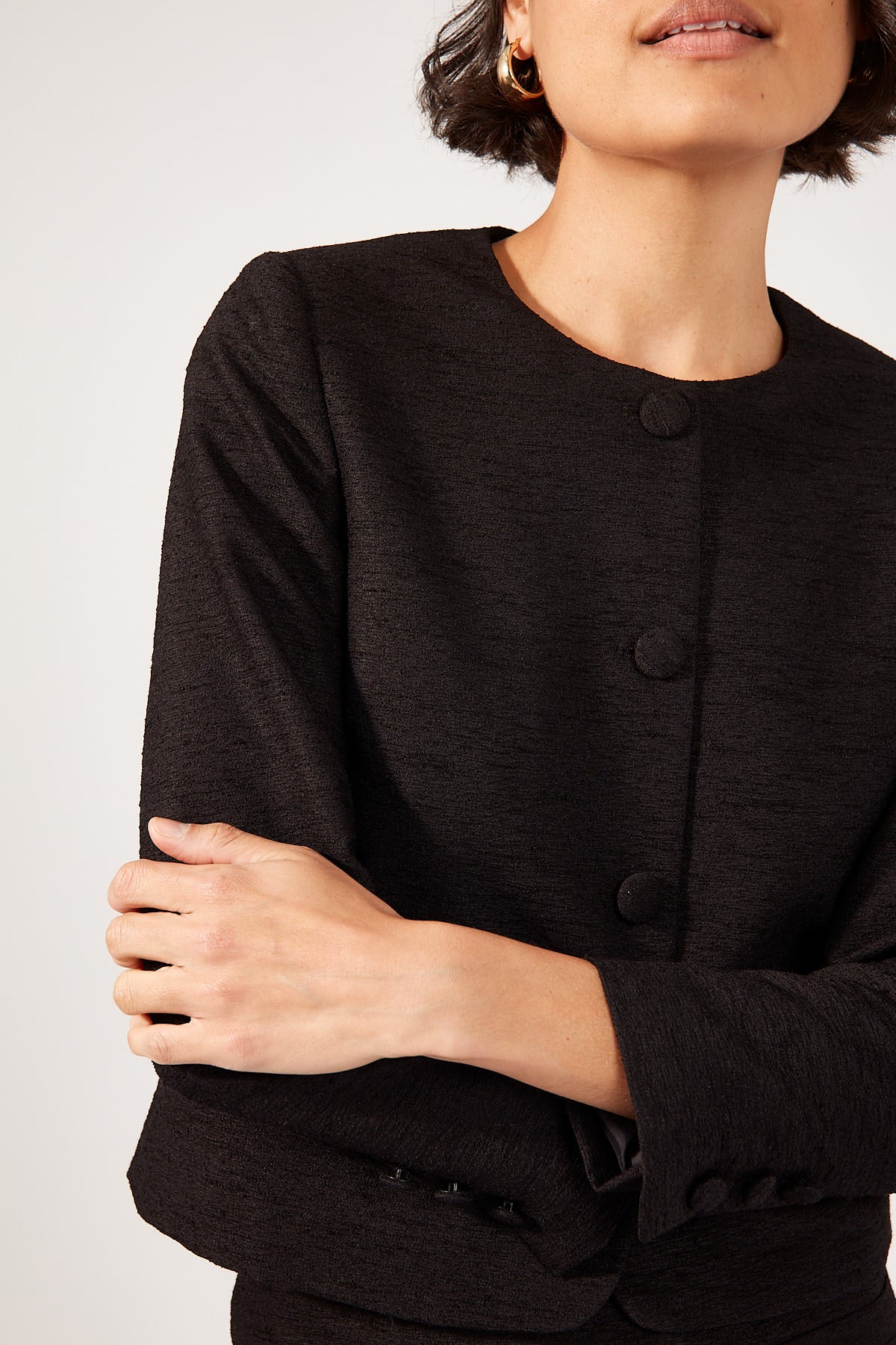 Perfect Stranger Posh Classic Fitted Textured Jacket Black