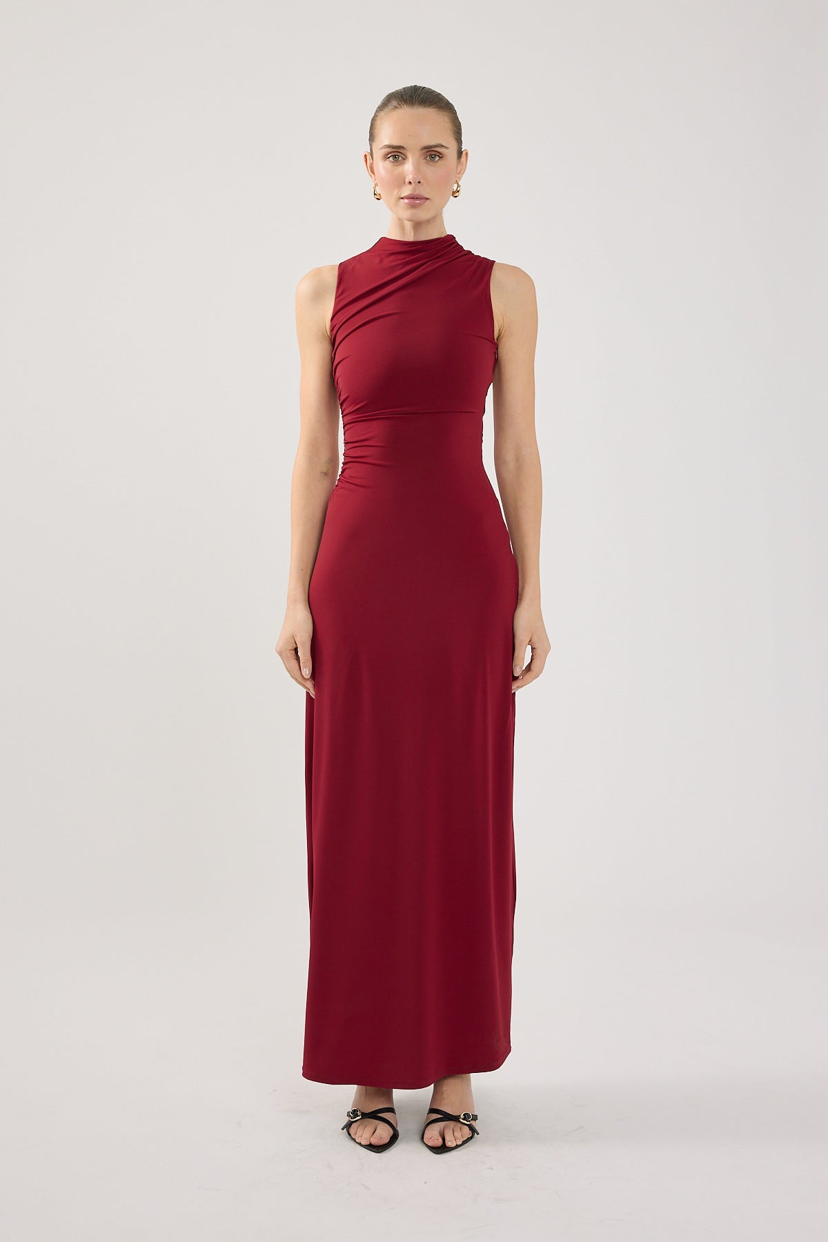 Perfect Stranger Rosewood High Neck Maxi Dress Burgundy