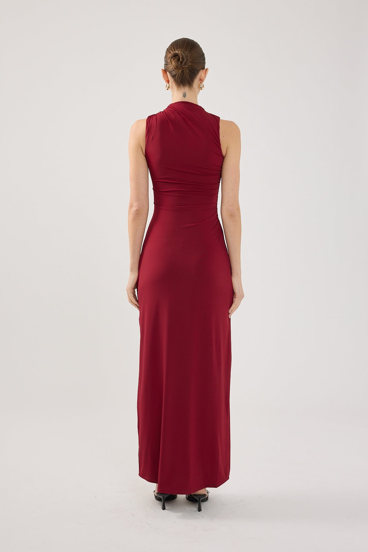 Perfect Stranger Rosewood High Neck Maxi Dress Burgundy