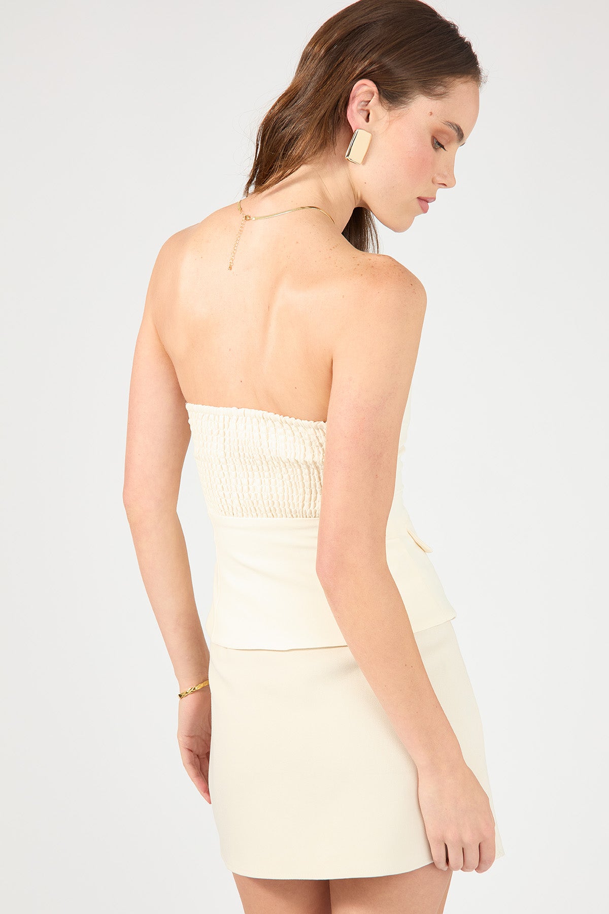 Perfect Stranger Luca Strapless Button Up Top Bone