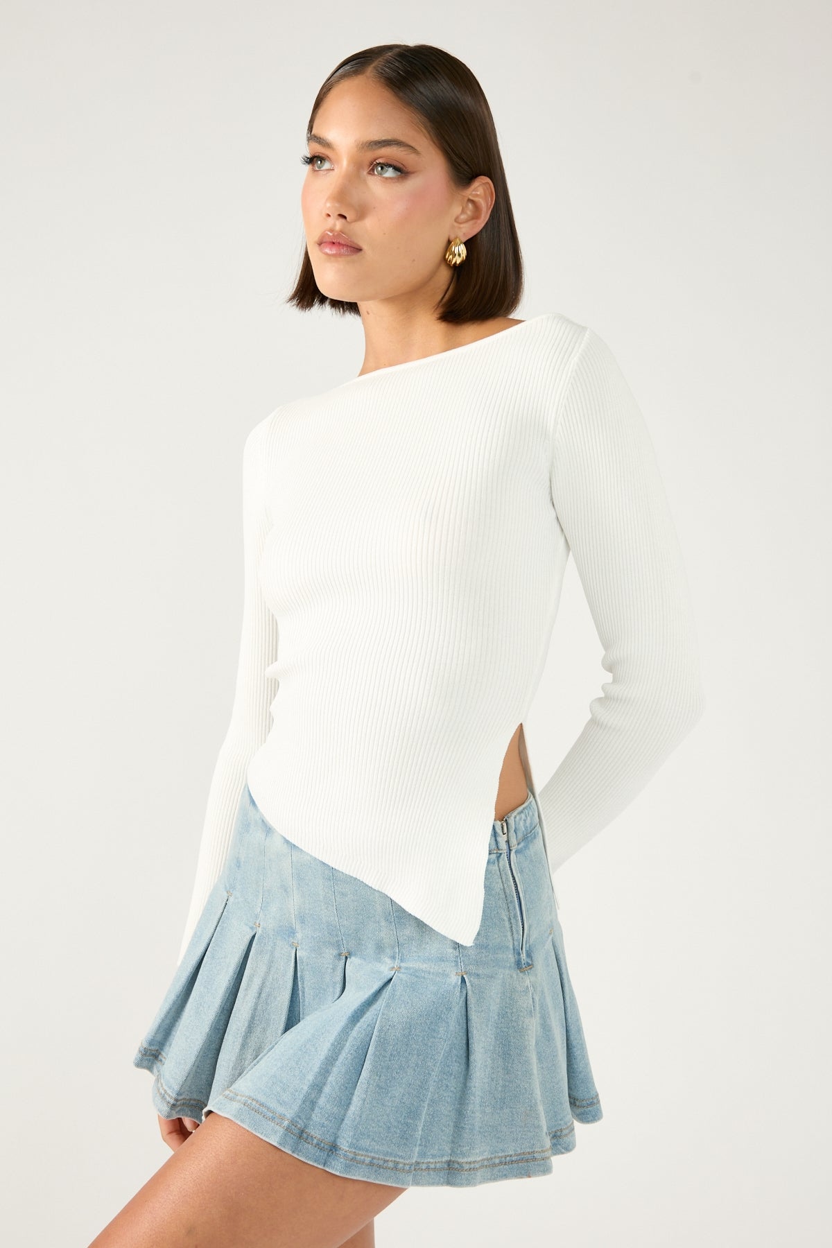 Perfect Stranger Georgie Pleated Denim Mini Skirt Light Blue Denim