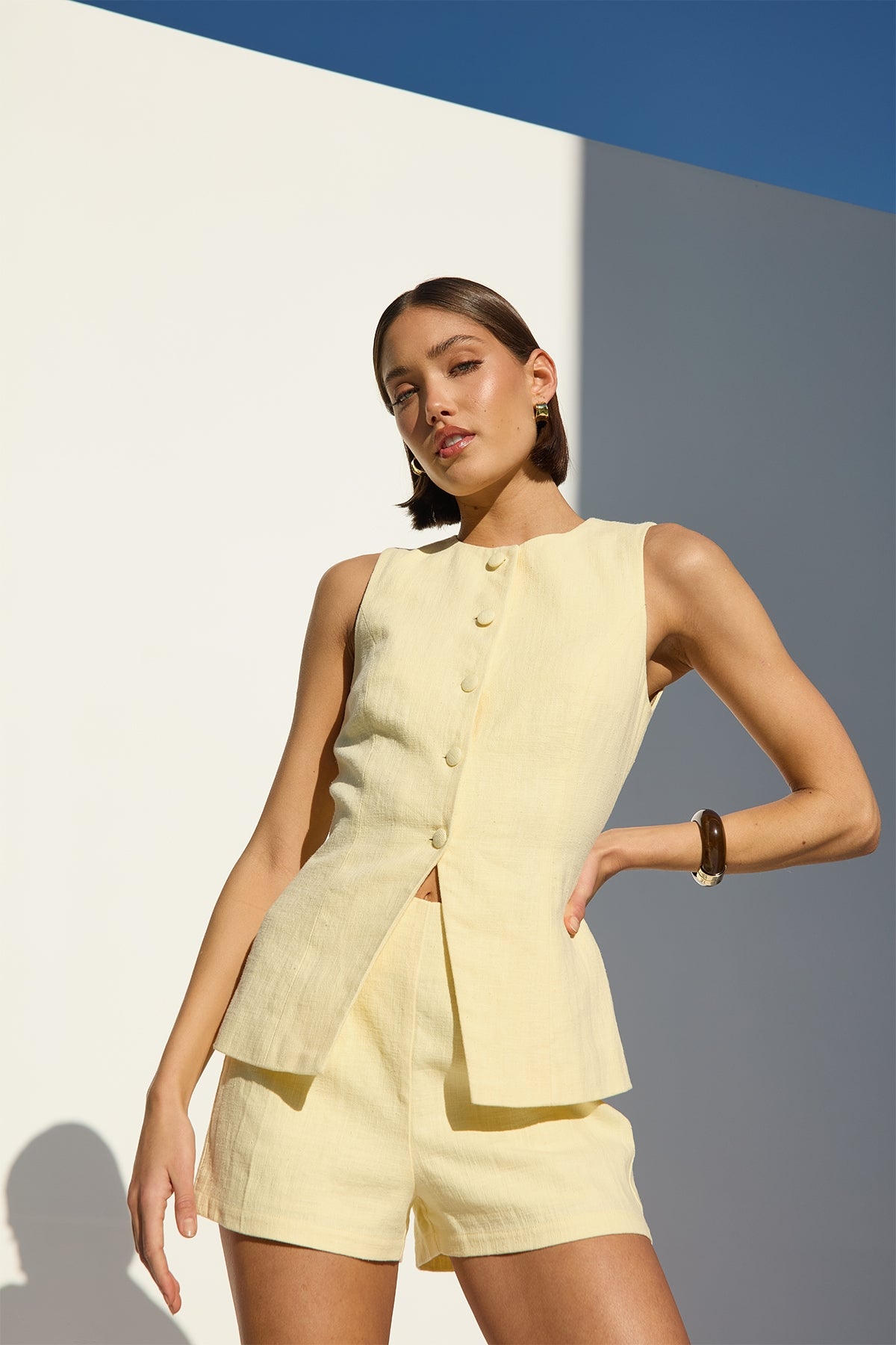 Perfect Stranger Menorca Long Line Vest Lemon